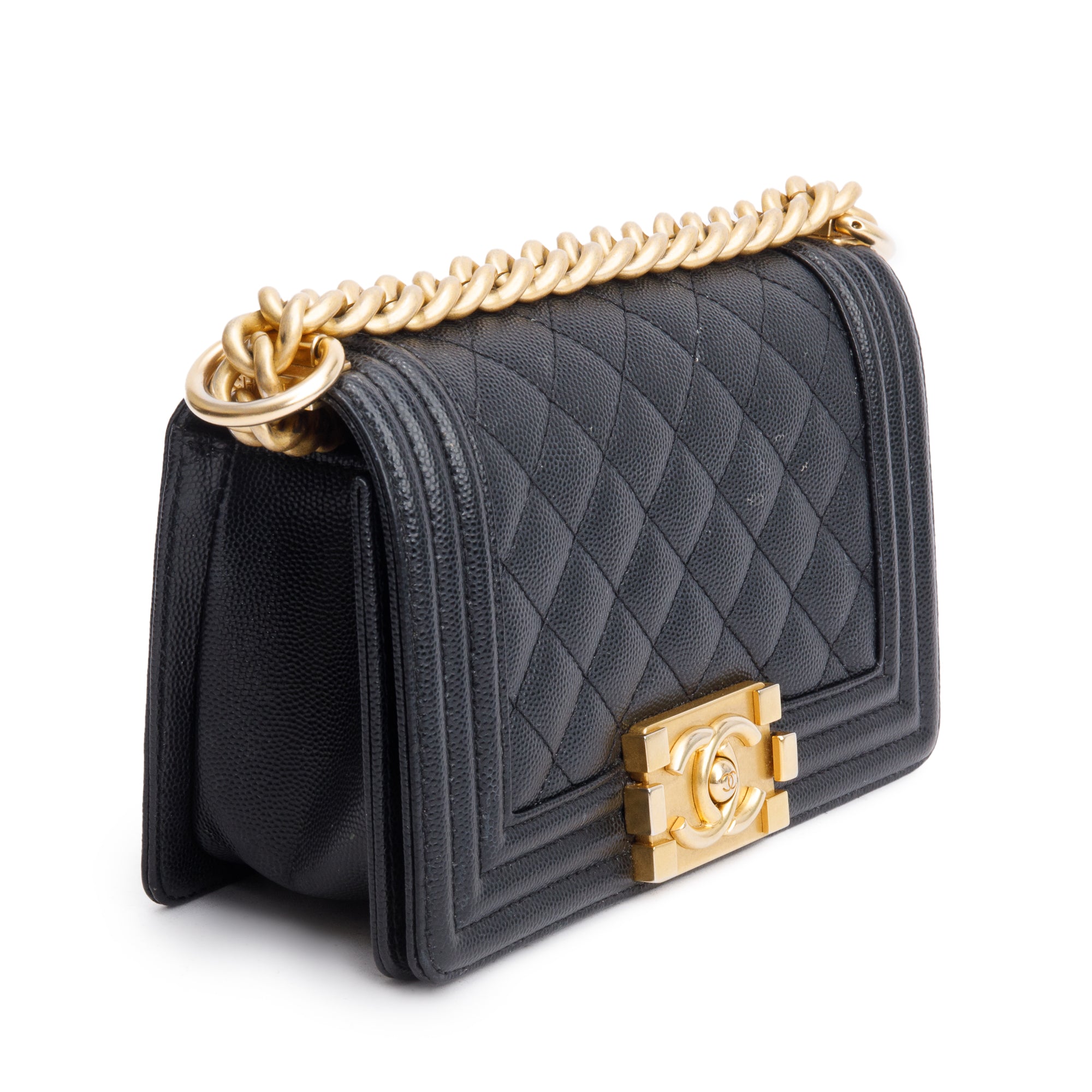 Chanel 2022 Black Caviar Leather Small Boy Bag