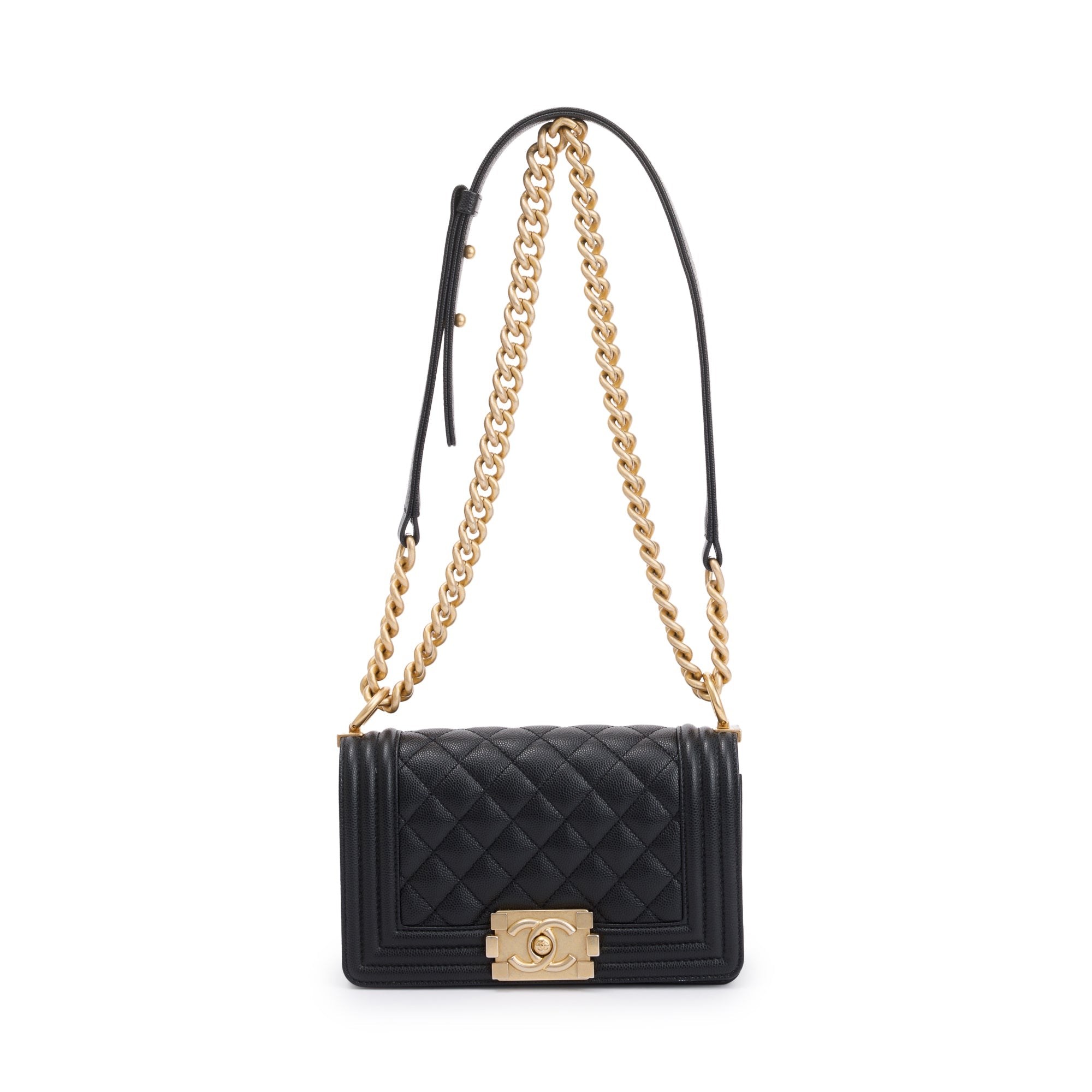 Chanel 2022 Black Caviar Leather Small Boy Bag