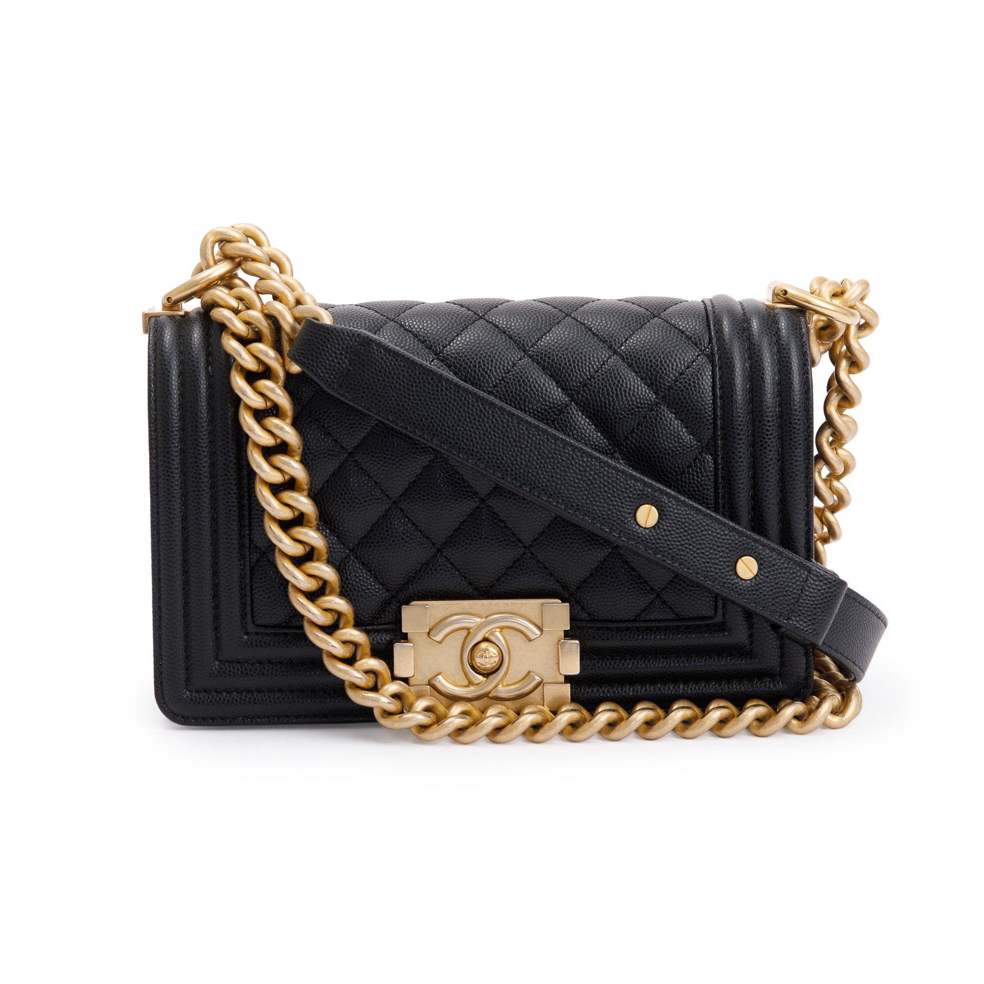 Chanel 2022 Black Caviar Leather Small Boy Bag