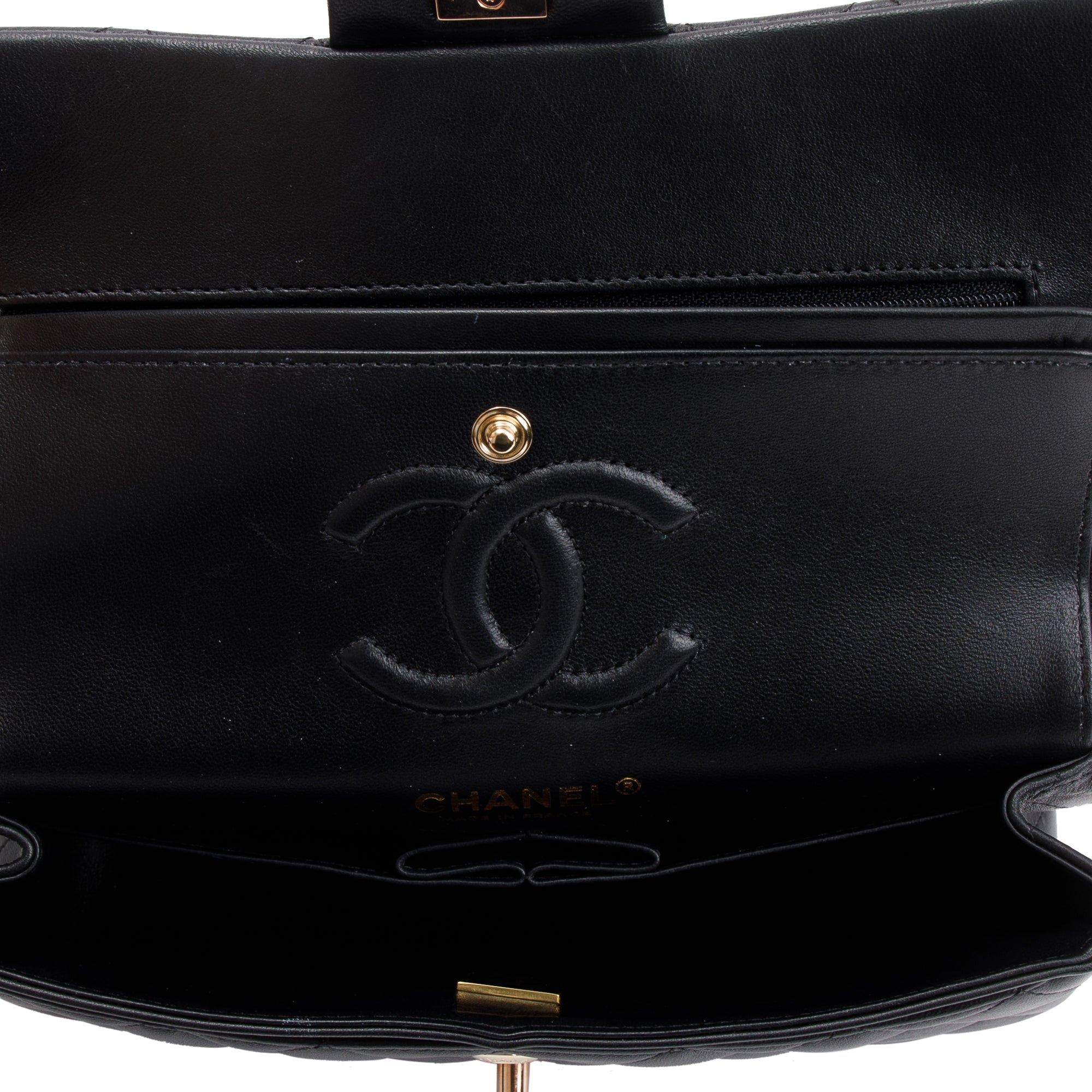Chanel 2022 Black Lambskin Classic Small Double Flap Bag w/ Box