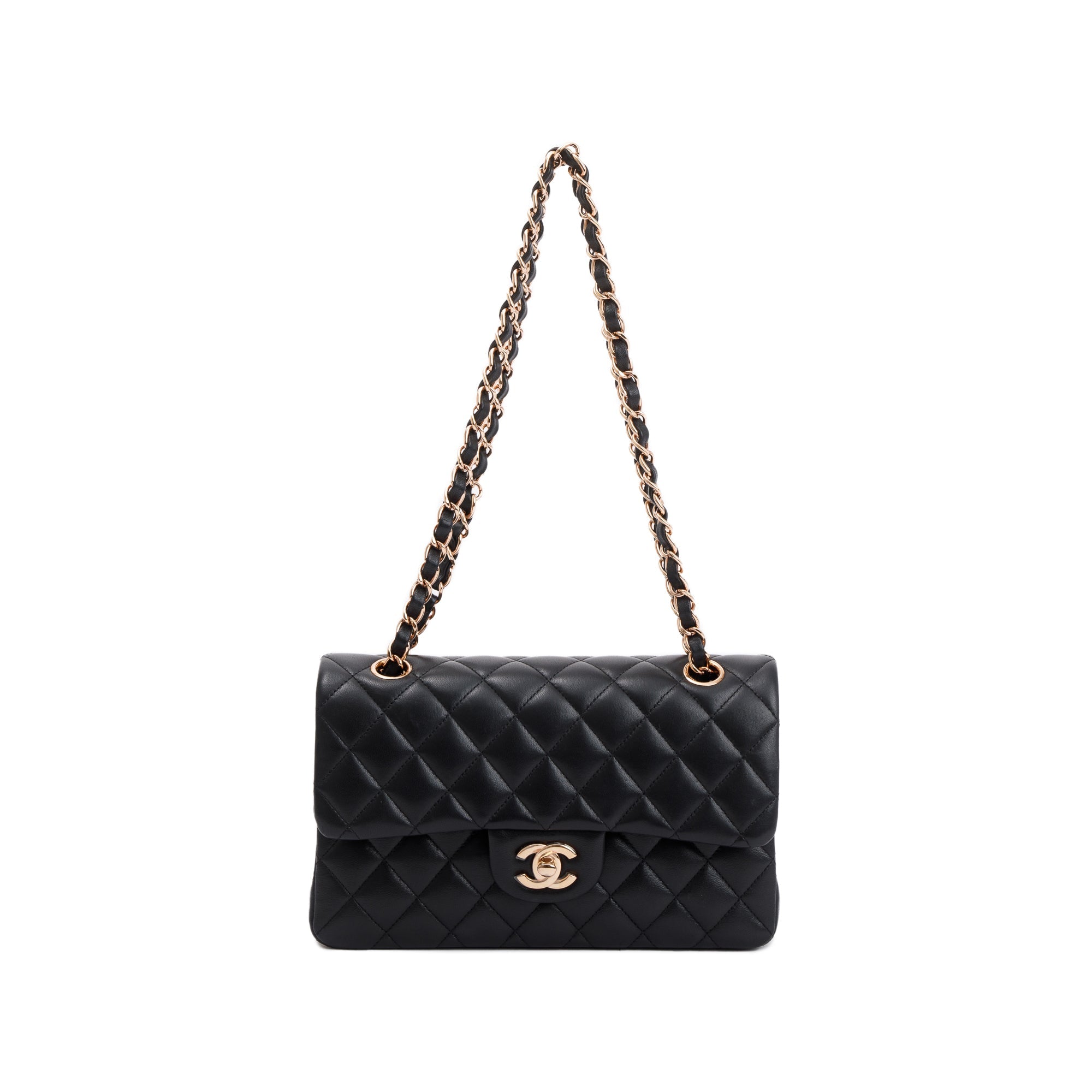 Chanel 2022 Black Lambskin Classic Small Double Flap Bag w/ Box