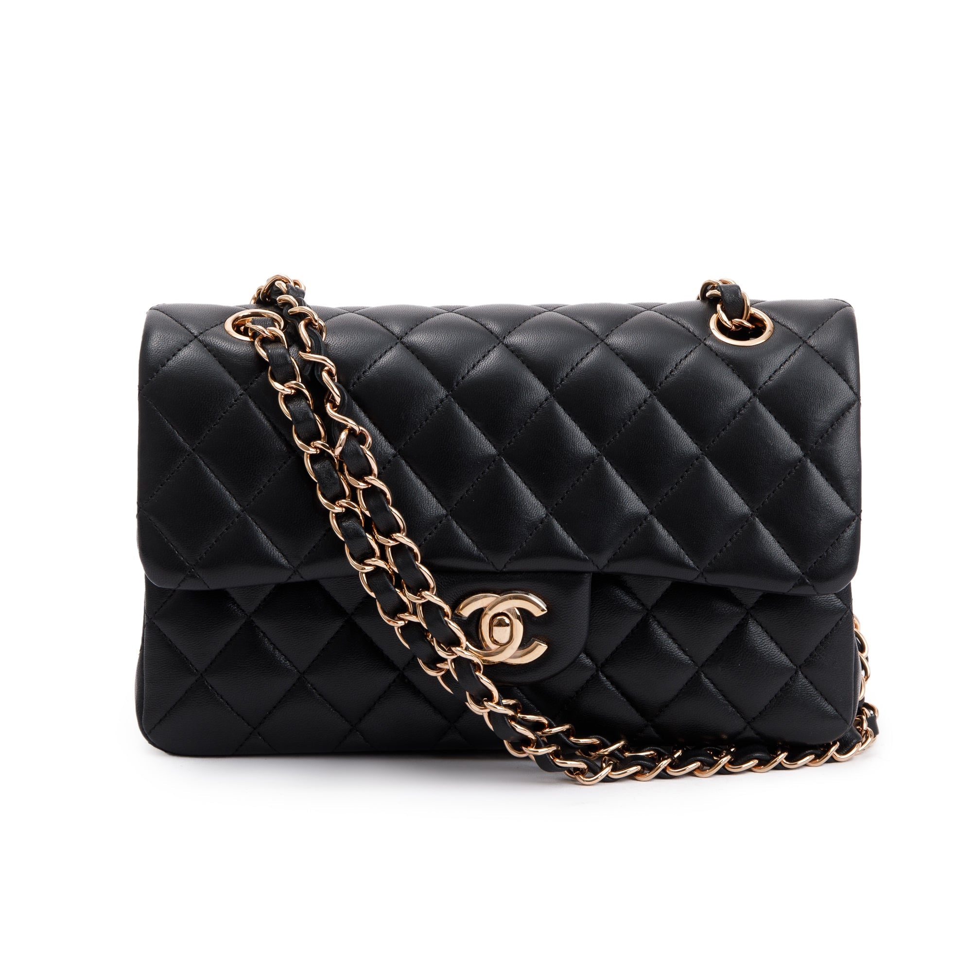 Chanel 2022 Black Lambskin Classic Small Double Flap Bag w/ Box