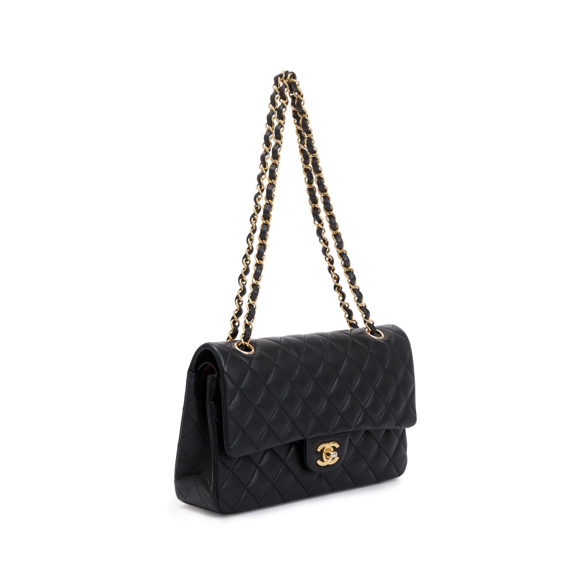 Chanel 2022 Black Lambskin Leather Classic Medium Double Flap Bag w/ Box