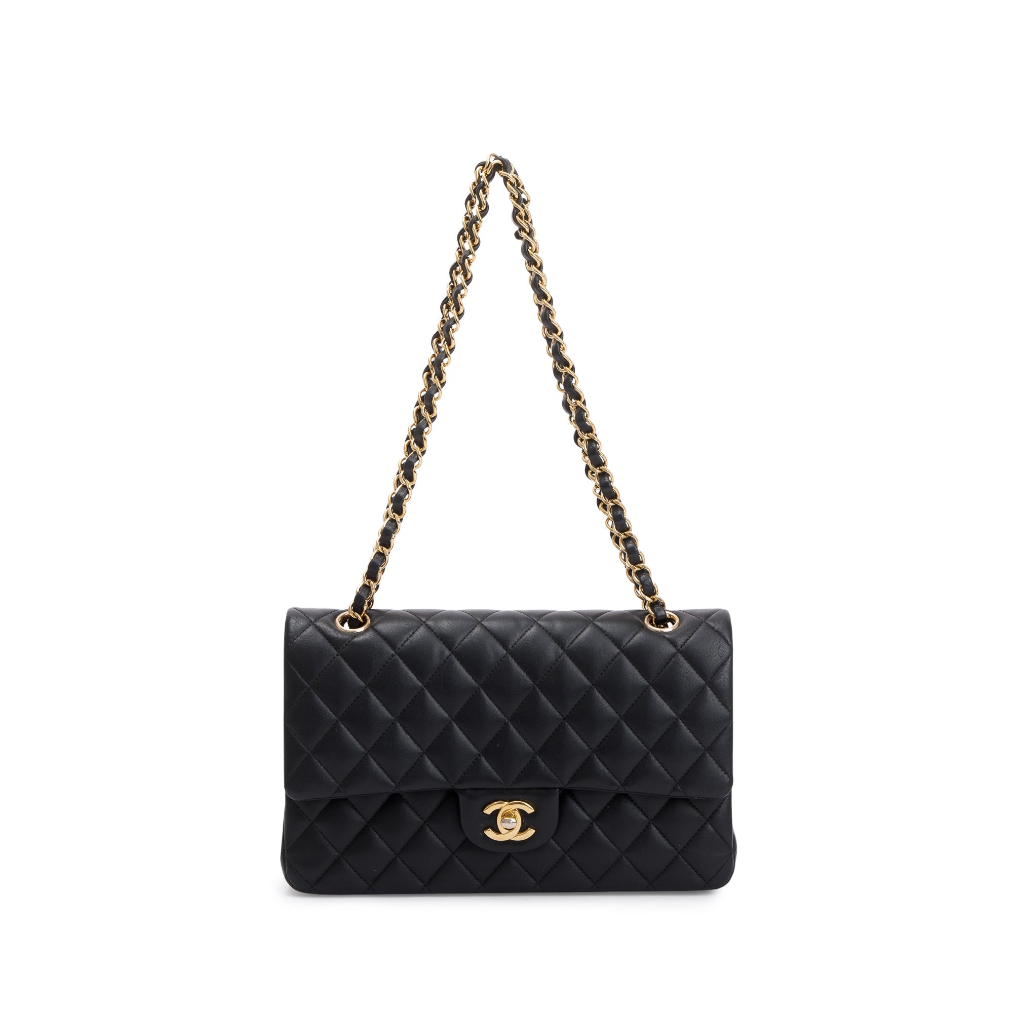 Chanel 2022 Black Lambskin Leather Classic Medium Double Flap Bag w/ Box