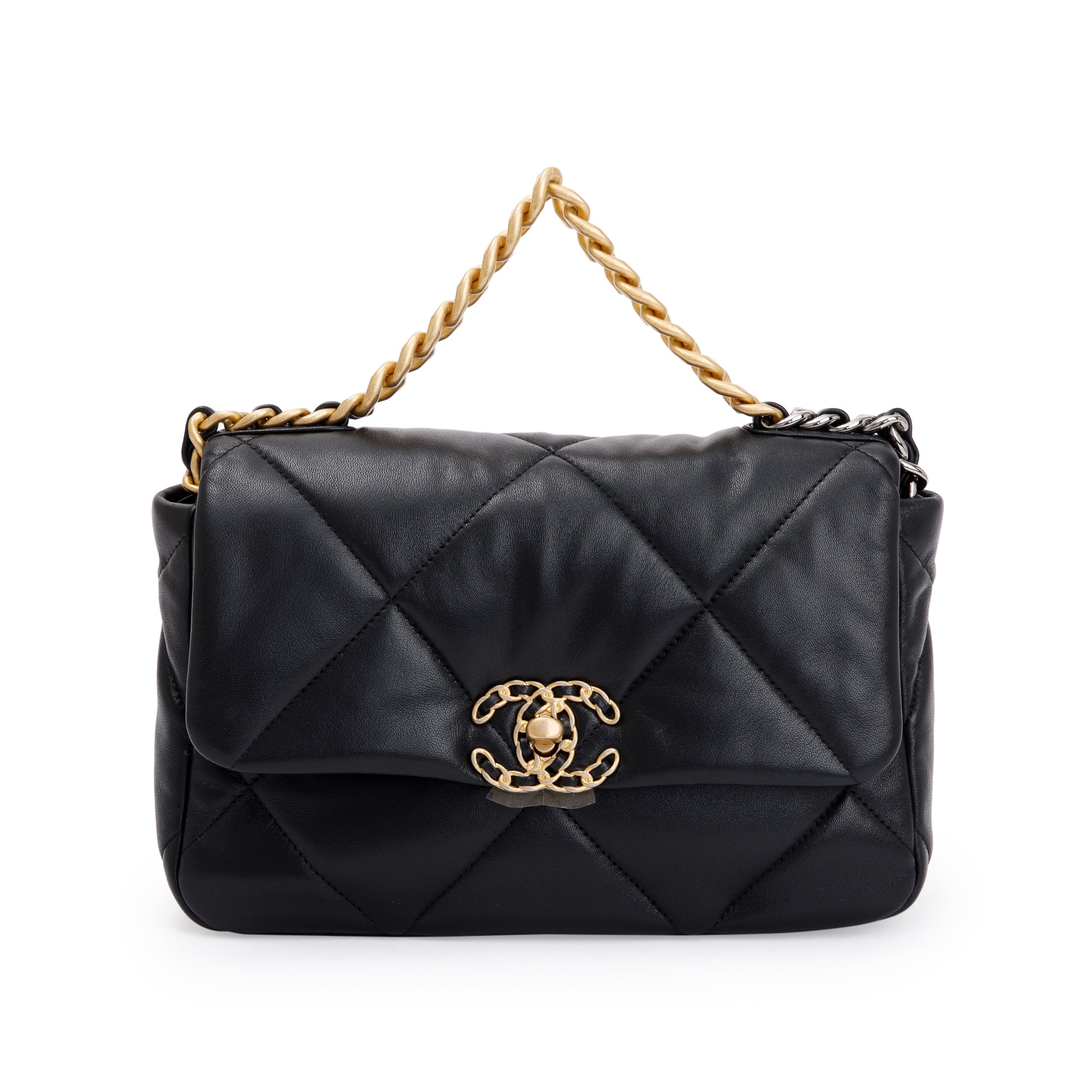 Chanel 2022 Black Lambskin Leather Medium 19 Flap Bag