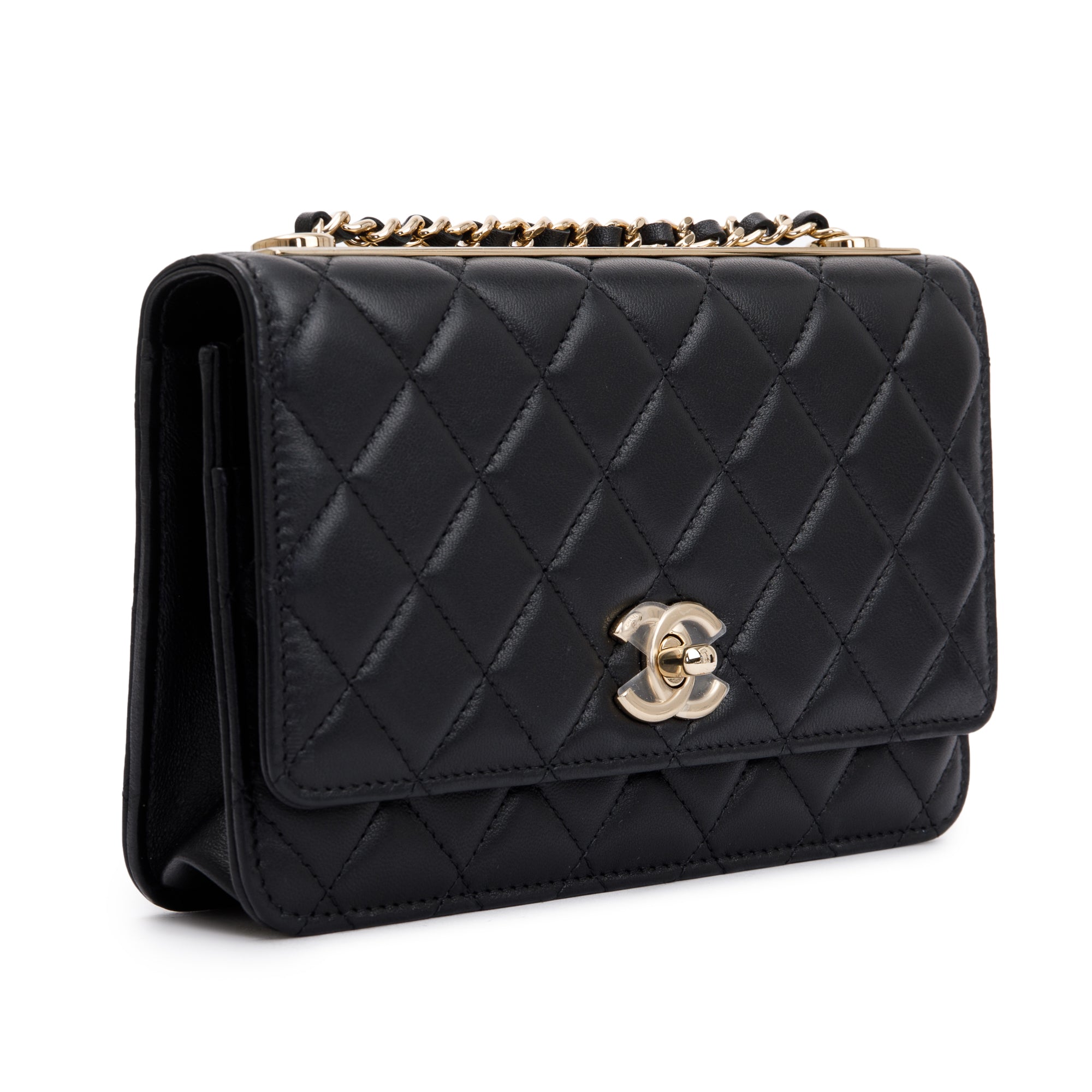 Chanel 2022 Black Lambskin Leather Trendy Wallet on Chain w/ Box