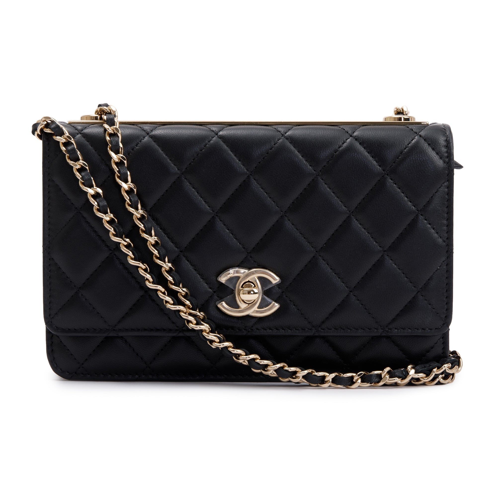 Chanel 2022 Black Lambskin Leather Trendy Wallet on Chain w/ Box