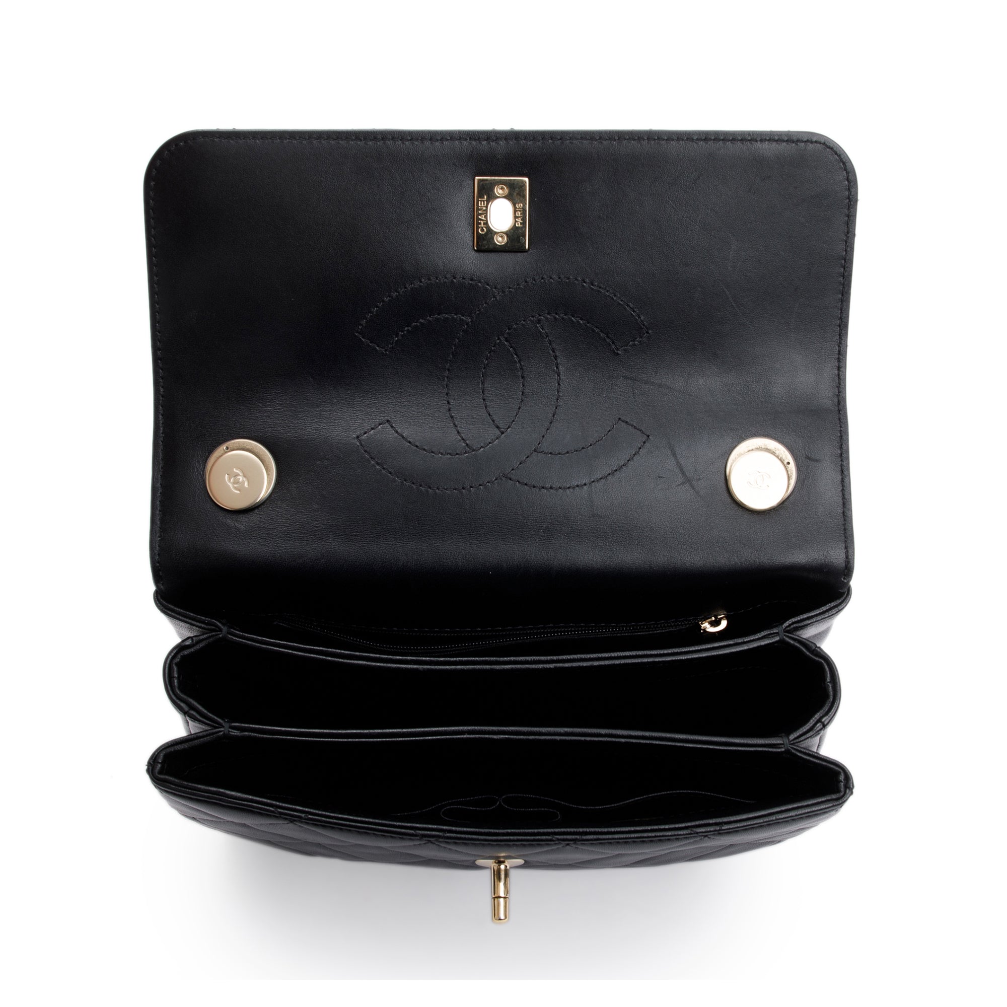 Chanel 2022 Black Lambskin Trendy CC Small Top Handle Flap Bag w/ Box & Receipt