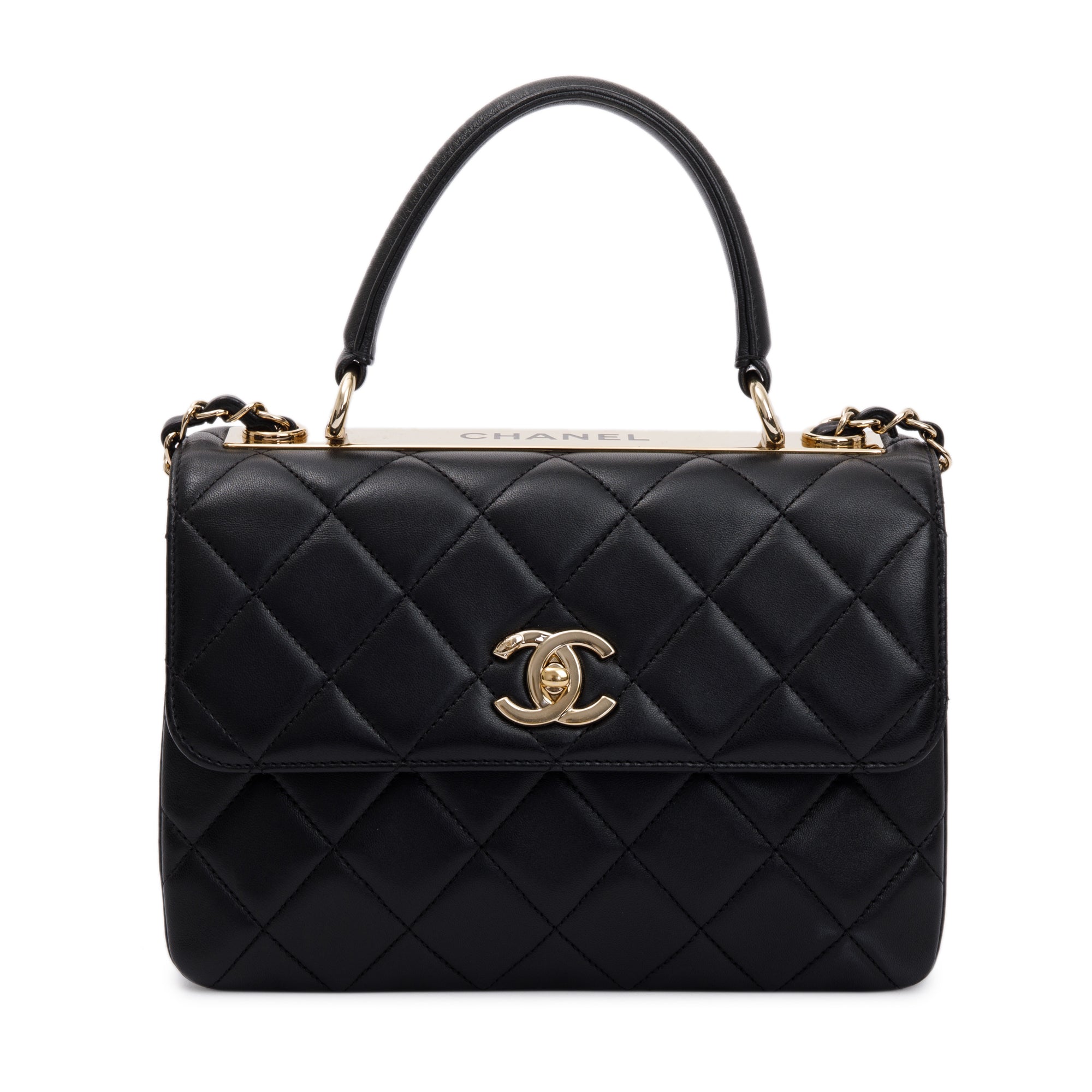 Chanel 2022 Black Lambskin Trendy CC Small Top Handle Flap Bag w/ Box & Receipt