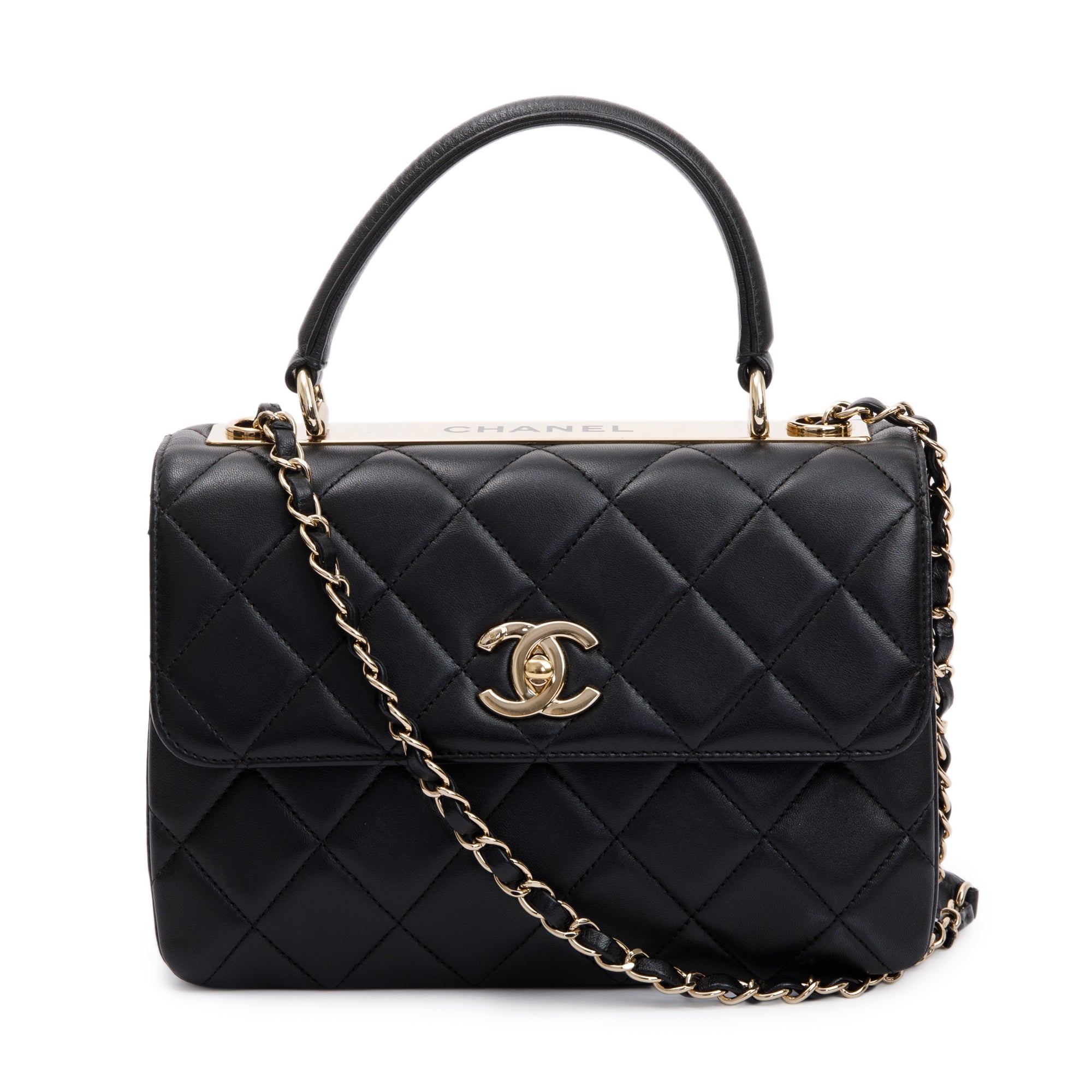 Chanel 2022 Black Lambskin Trendy CC Small Top Handle Flap Bag w/ Box & Receipt