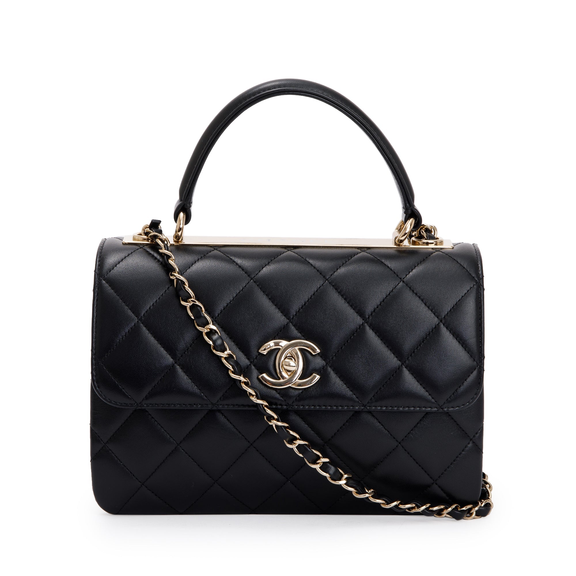 Chanel 2022 Black Lambskin Trendy CC Small Top Handle Flap Bag
