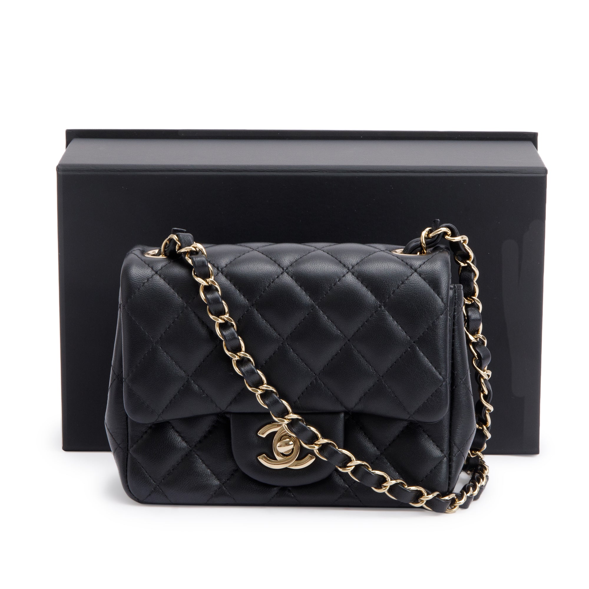 Chanel 2022 Black Quilted Calfskin Leather Classic Square Mini Flap Bag w/ Box & Receipt