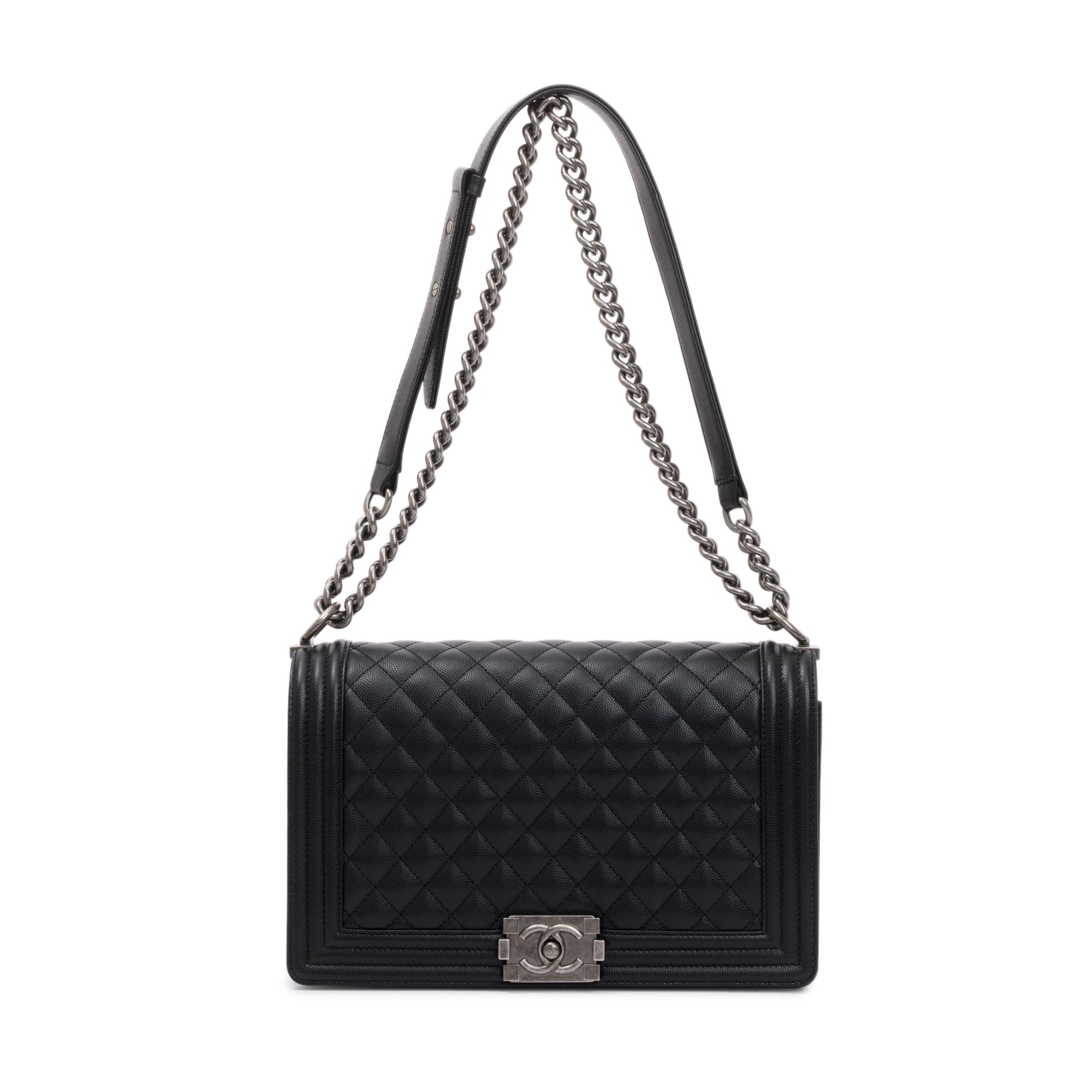 Chanel 2022 Black Quilted Caviar Large Boy Bag