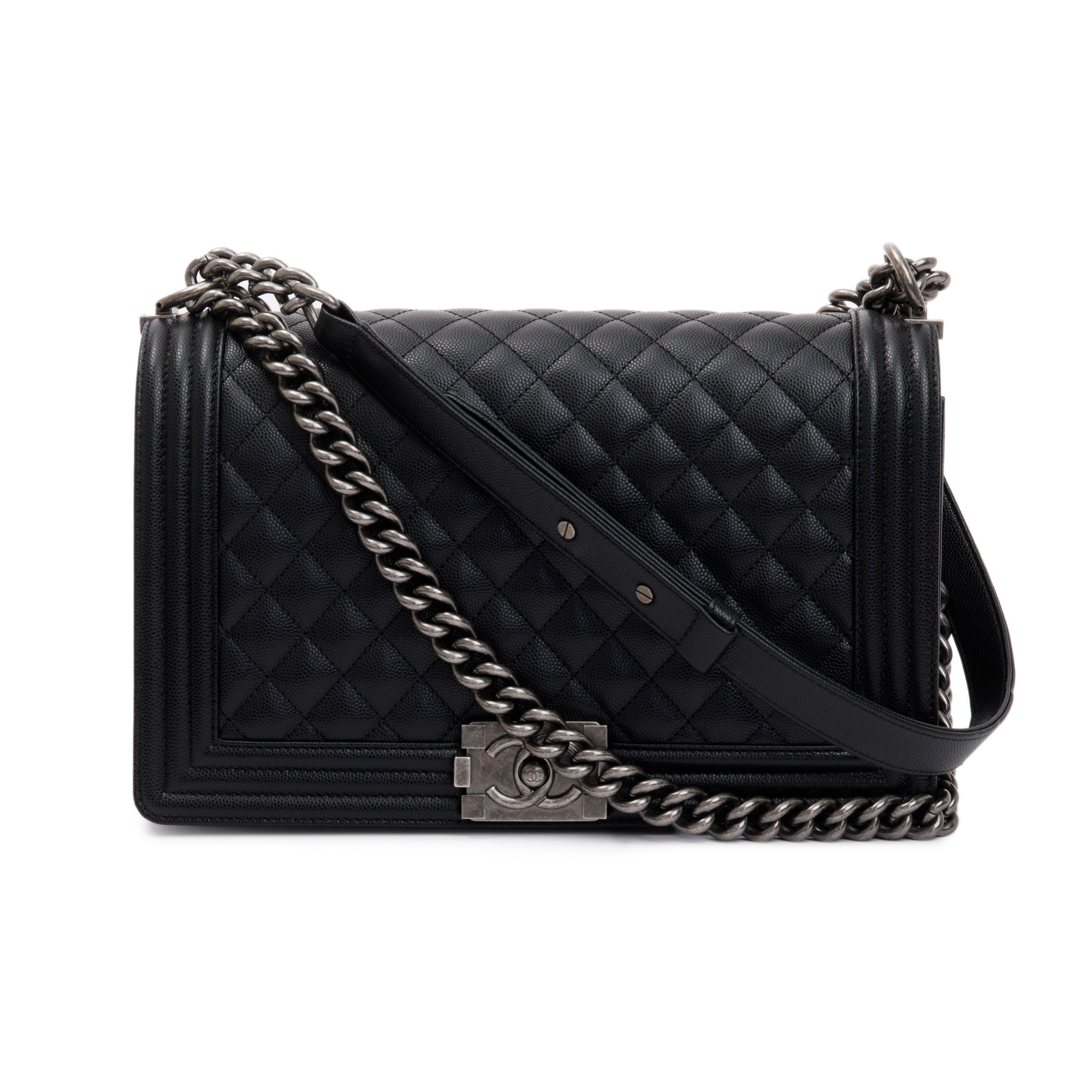Chanel 2022 Black Quilted Caviar Large Boy Bag