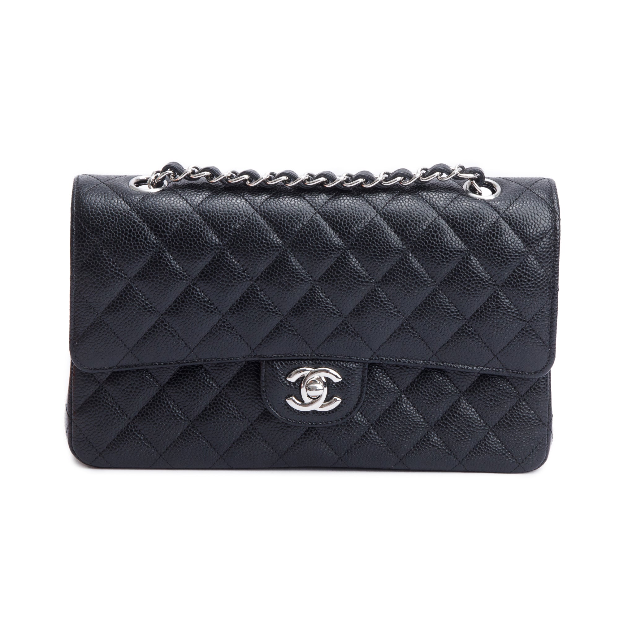 Chanel 2022 Black Quilted Caviar Leather Classic Medium Double Flap Bag w/ Box