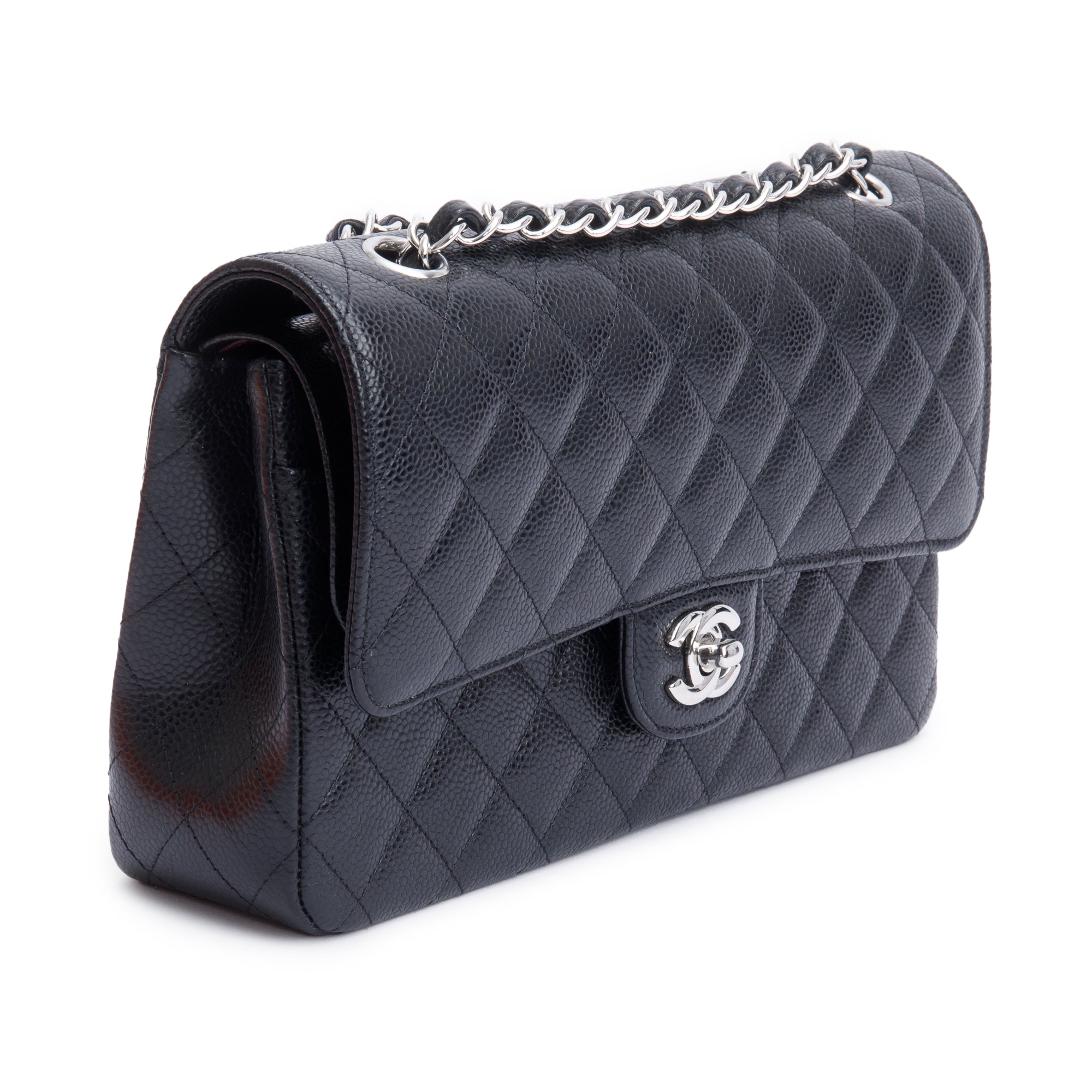 Chanel 2022 Black Quilted Caviar Leather Classic Medium Double Flap Bag w/ Box