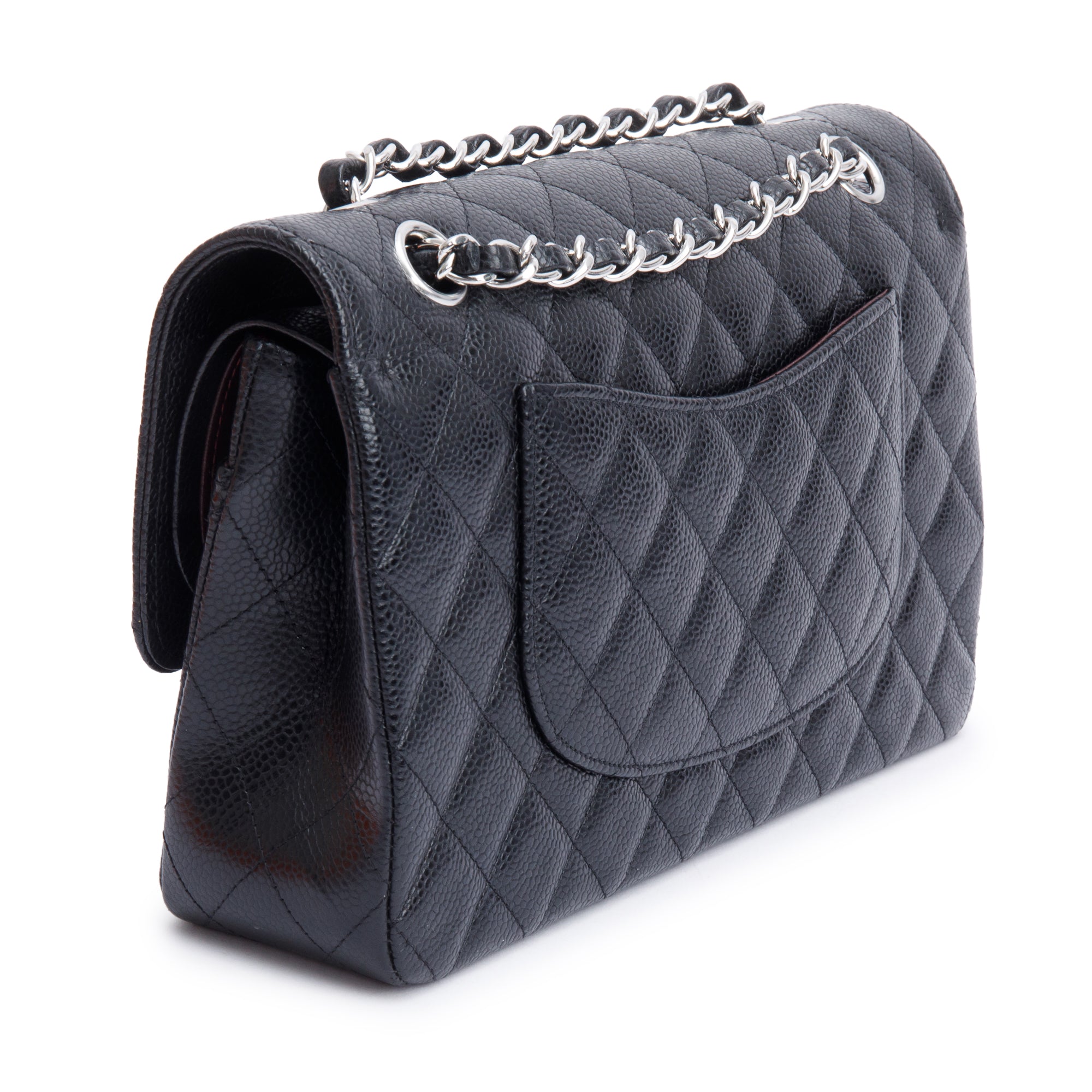 Chanel 2022 Black Quilted Caviar Leather Classic Medium Double Flap Bag w/ Box