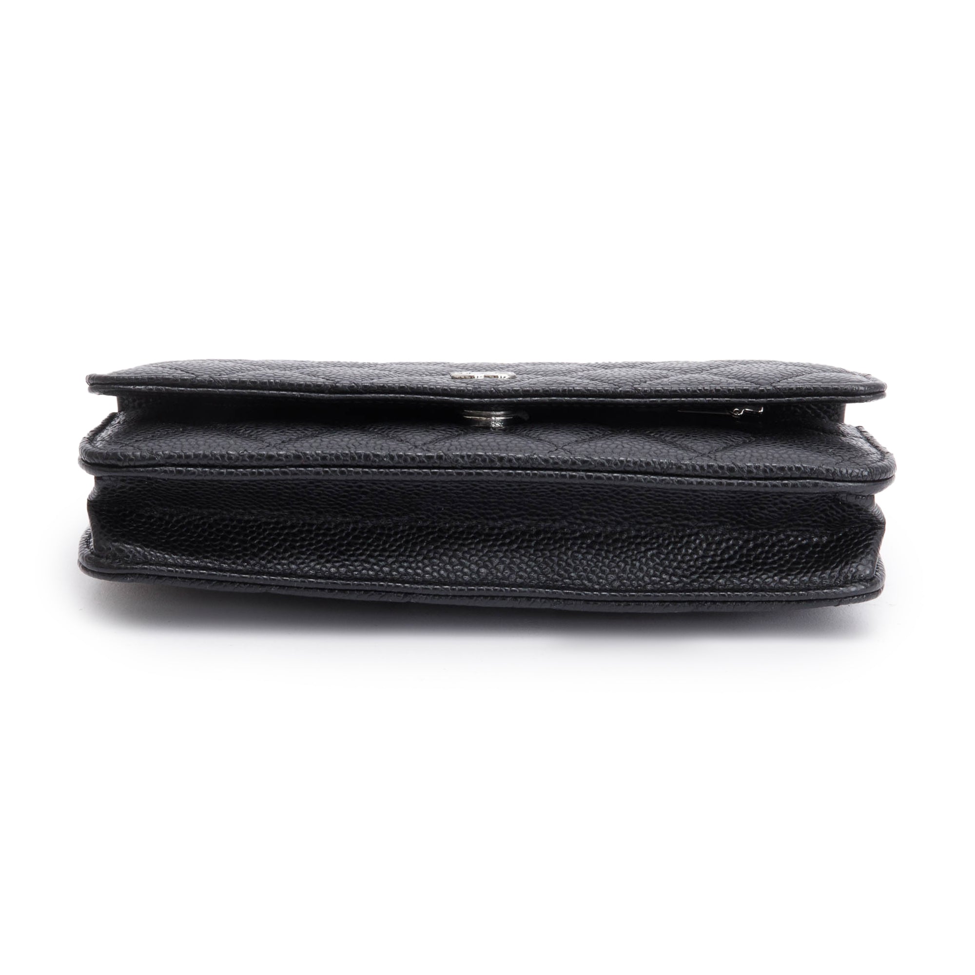 Chanel 2022 Black Quilted Caviar Leather Classic Wallet on Chain