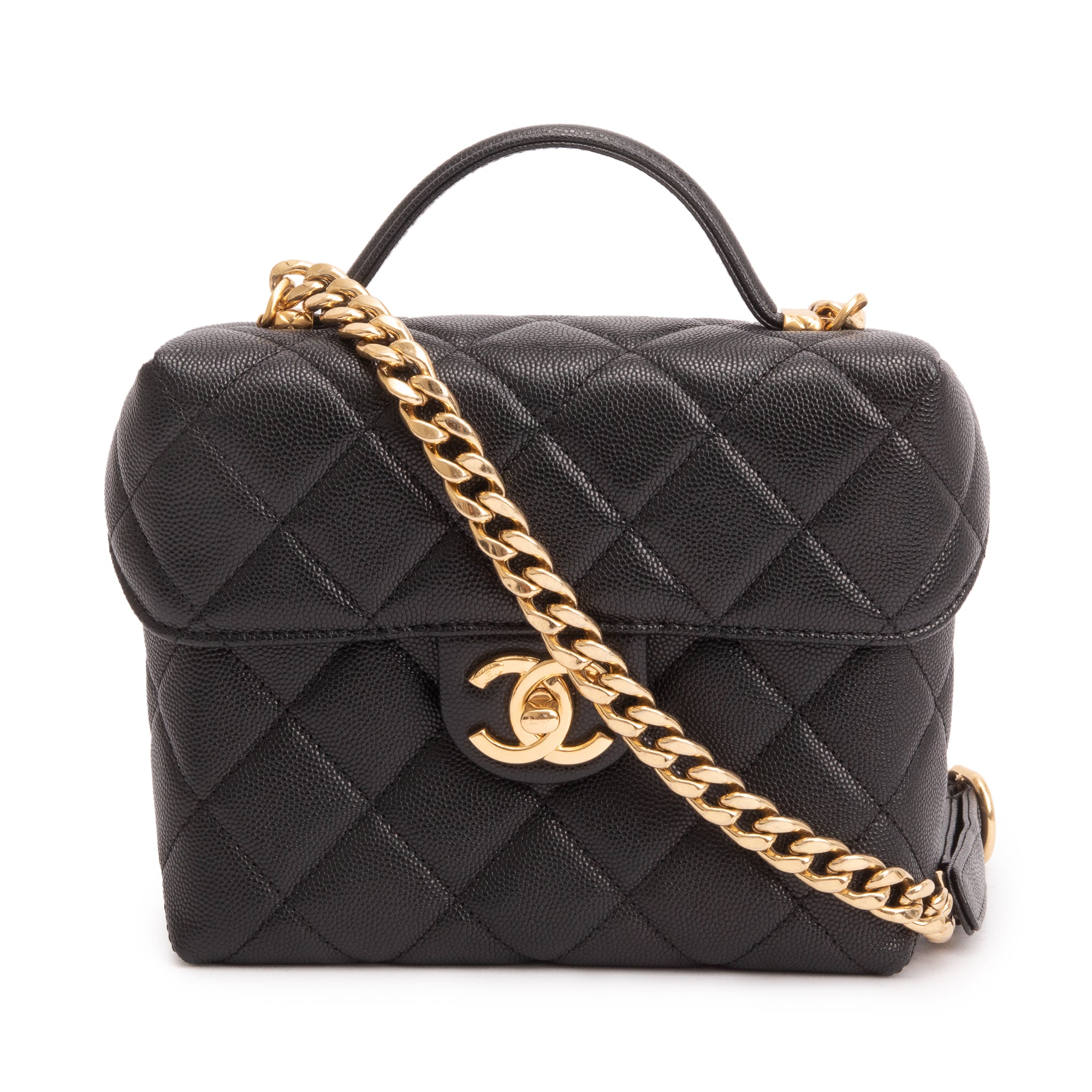 Chanel 2022 Black Quilted Caviar Leather Handy Box Vanity Case w/ Box