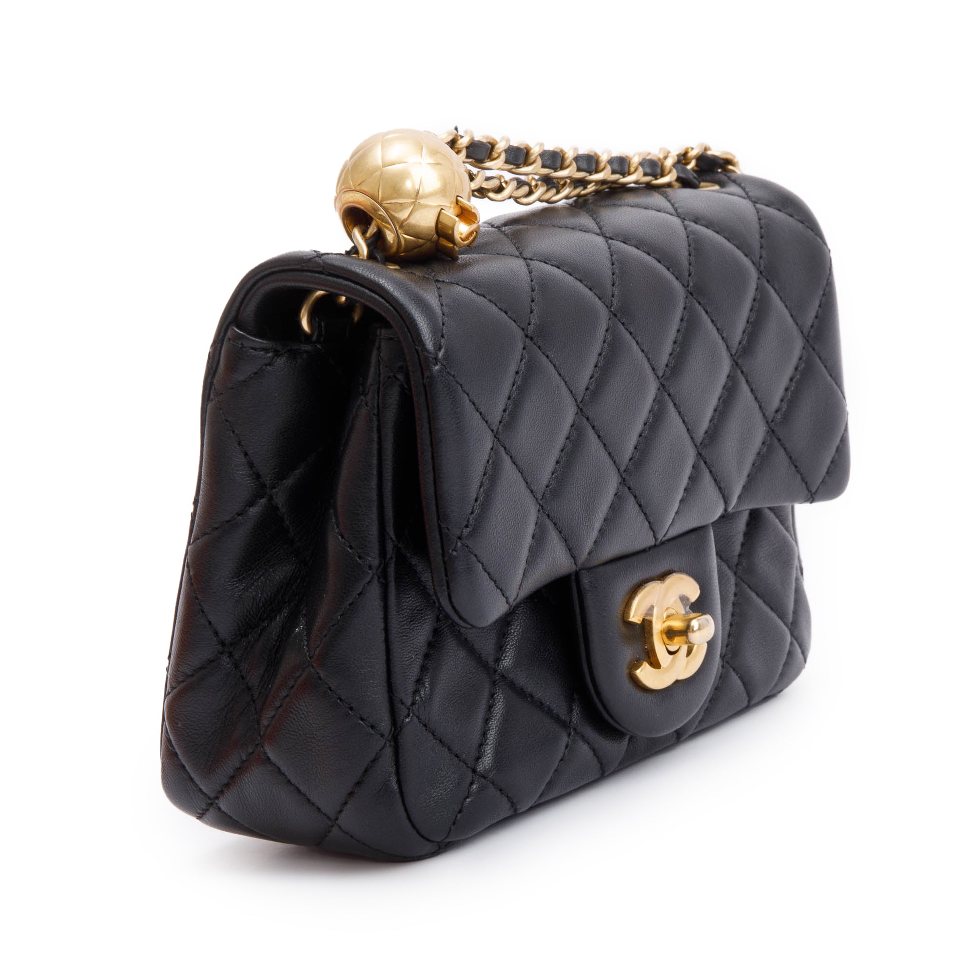 Chanel 2022 Black Quilted Lambskin Pearl Crush Square Mini Flap Bag
