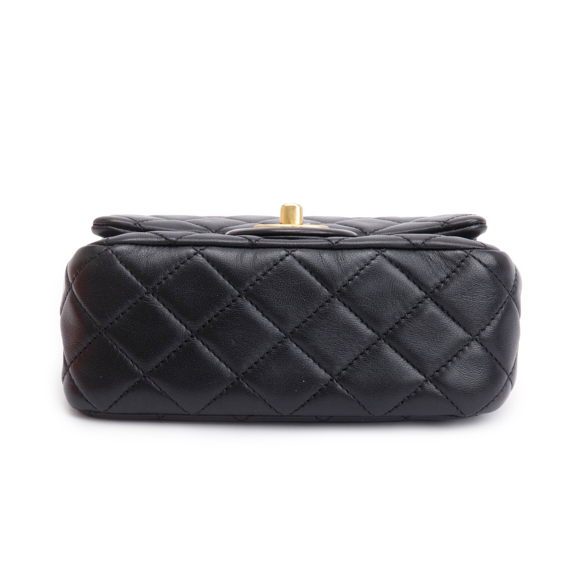 Chanel 2022 Black Quilted Lambskin Pearl Crush Square Mini Flap Bag