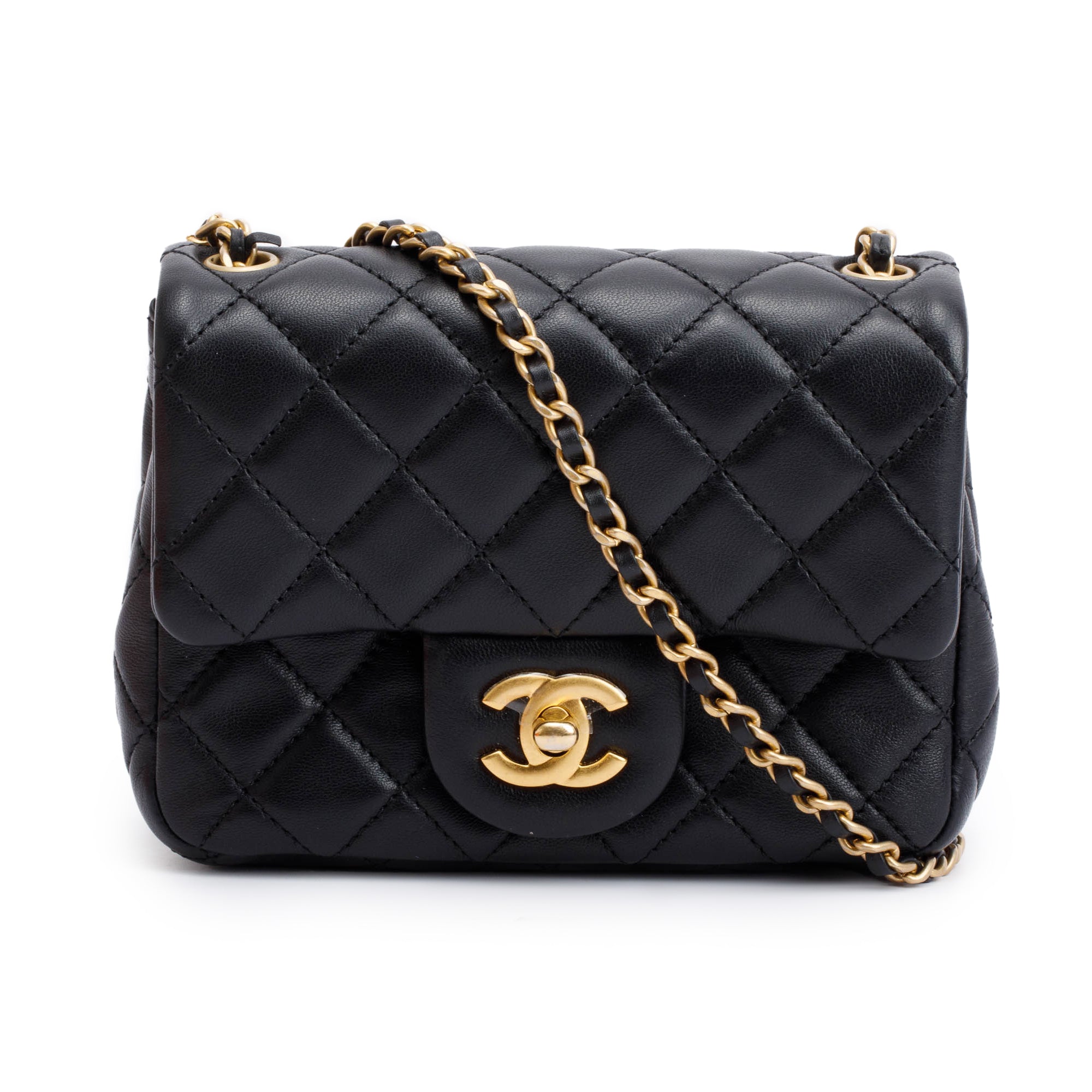 Chanel 2022 Black Quilted Lambskin Pearl Crush Square Mini Flap Bag