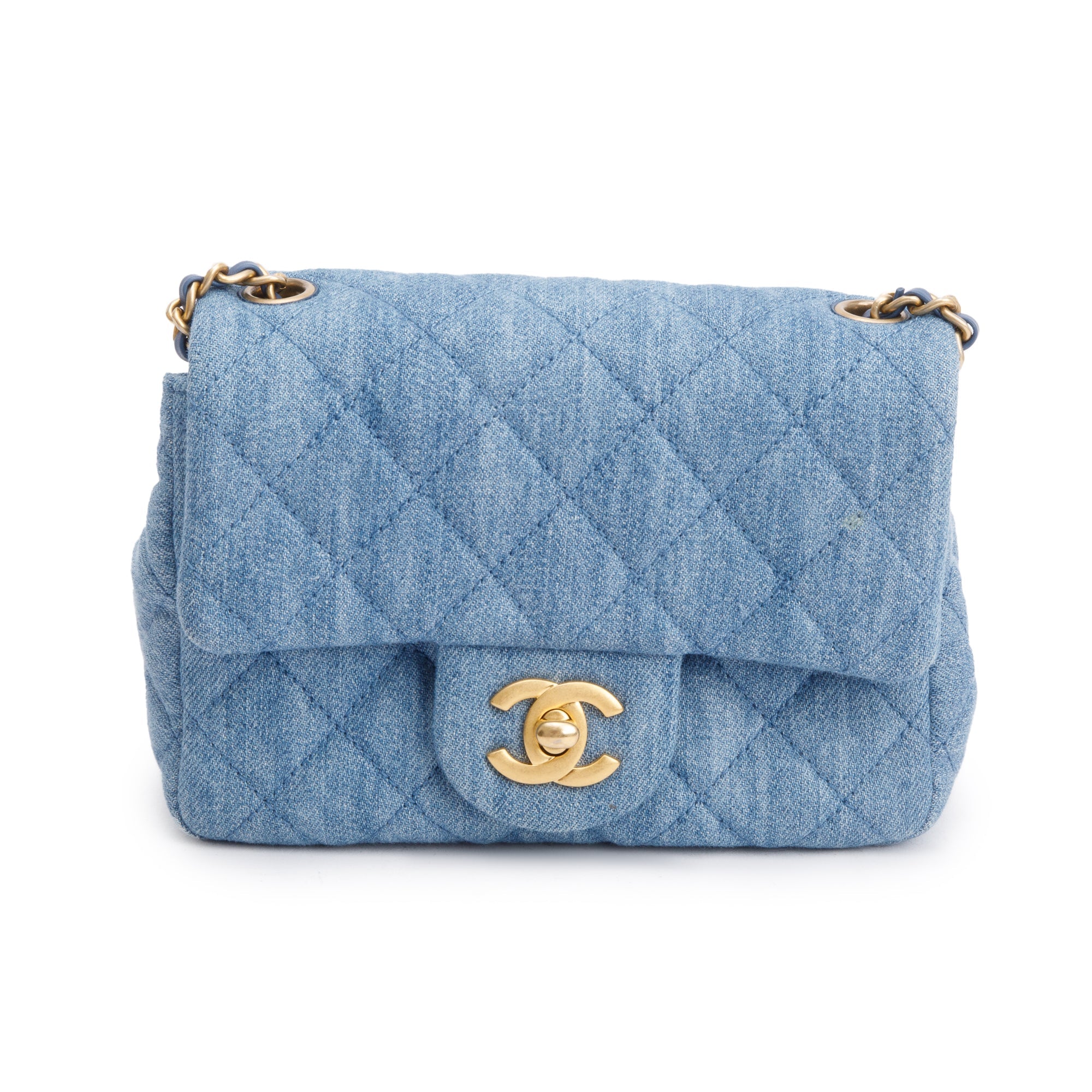 Chanel 2022 Blue Denim Pearl Crush Square Mini Flap Bag