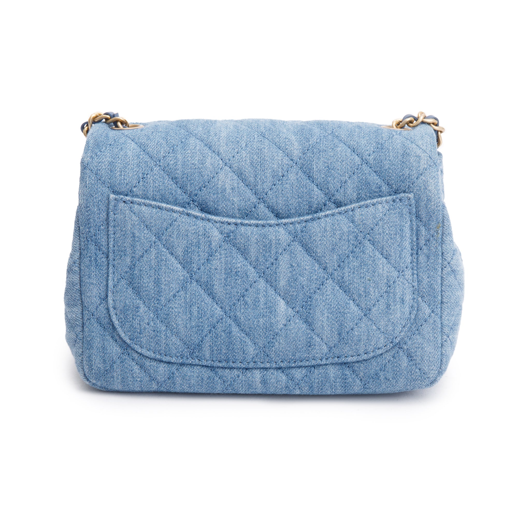 Chanel 2022 Blue Denim Pearl Crush Square Mini Flap Bag