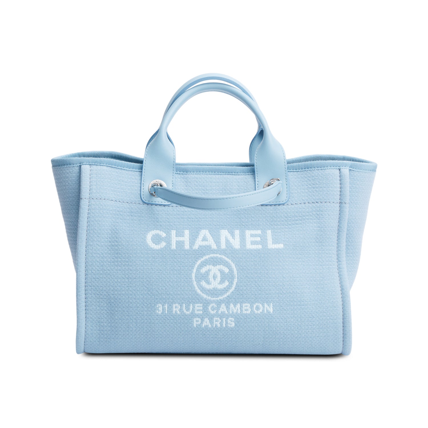 Chanel 2022 Blue Mixed Fibers Small Deauville Tote w/ Pouch & Box