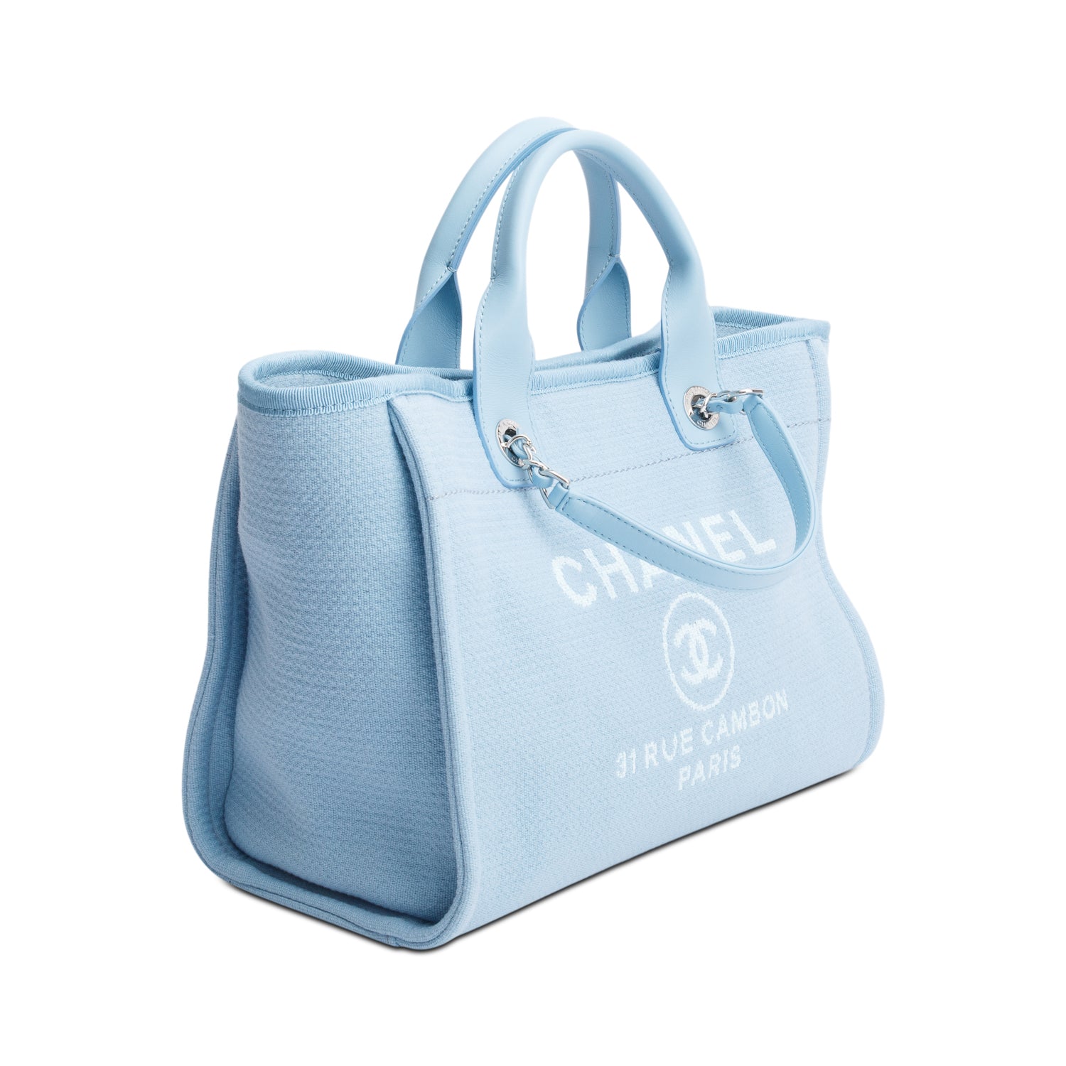 Chanel 2022 Blue Mixed Fibers Small Deauville Tote w/ Pouch & Box