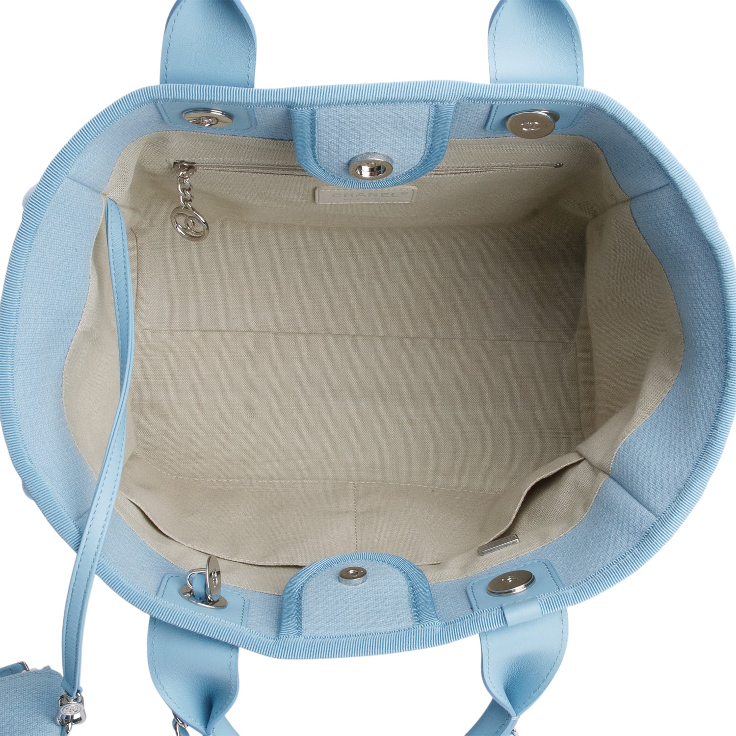 Chanel 2022 Blue Mixed Fibers Small Deauville Tote w/ Pouch & Box