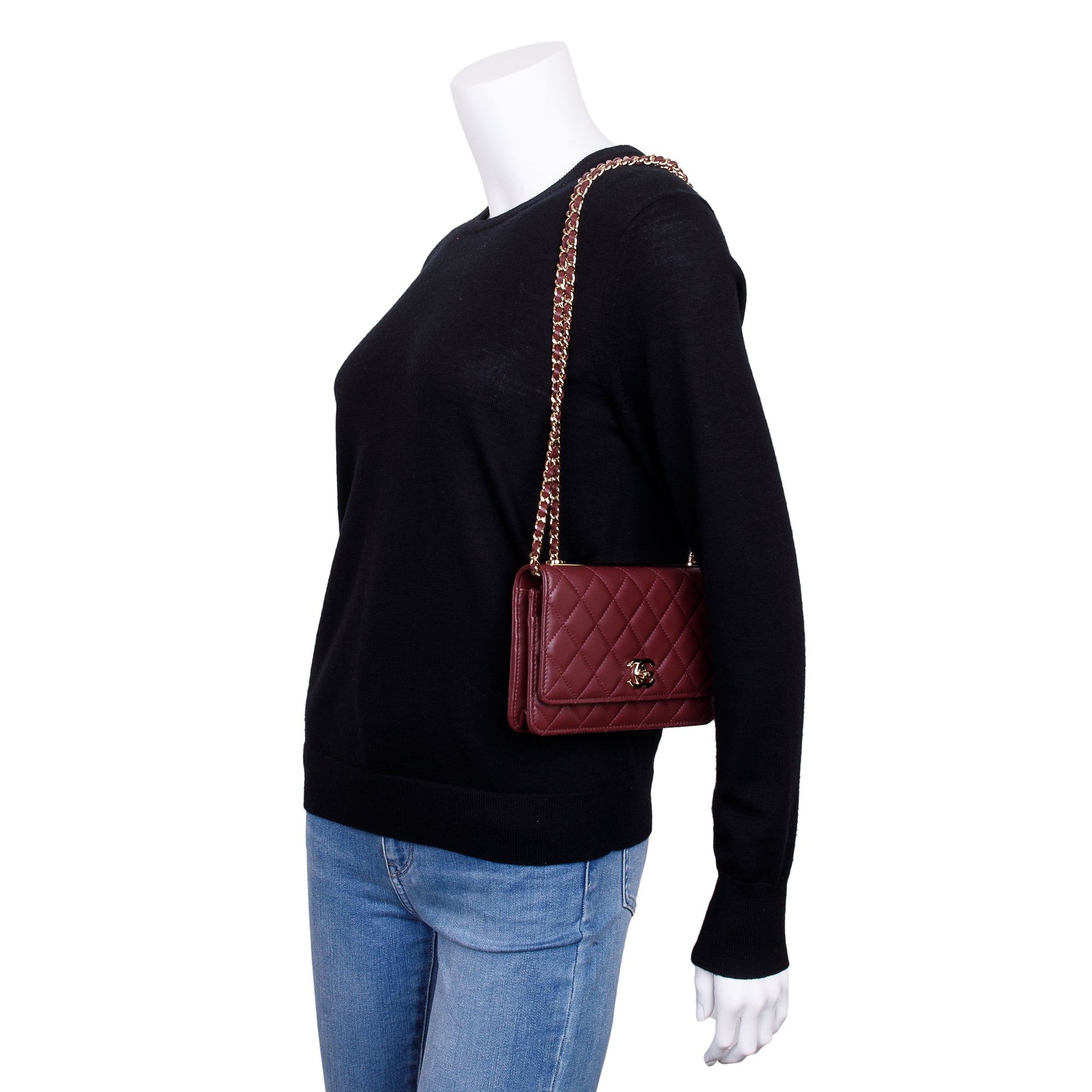 Chanel 2022 Burgundy Lambskin Leather Trendy Wallet on Chain w/ Box & Receipt