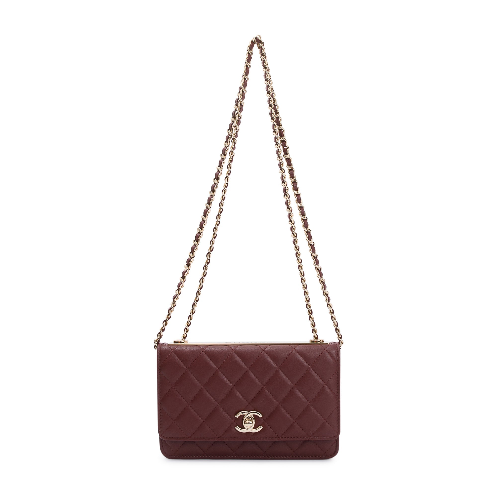 Chanel 2022 Burgundy Lambskin Leather Trendy Wallet on Chain w/ Box & Receipt