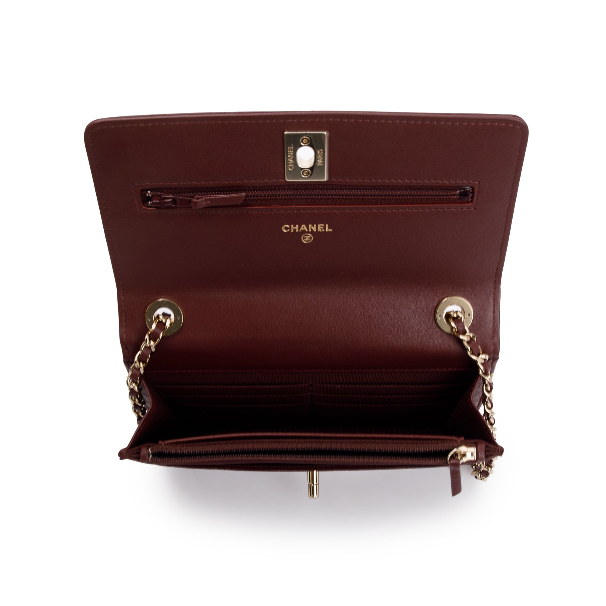 Chanel 2022 Burgundy Lambskin Leather Trendy Wallet on Chain w/ Box & Receipt