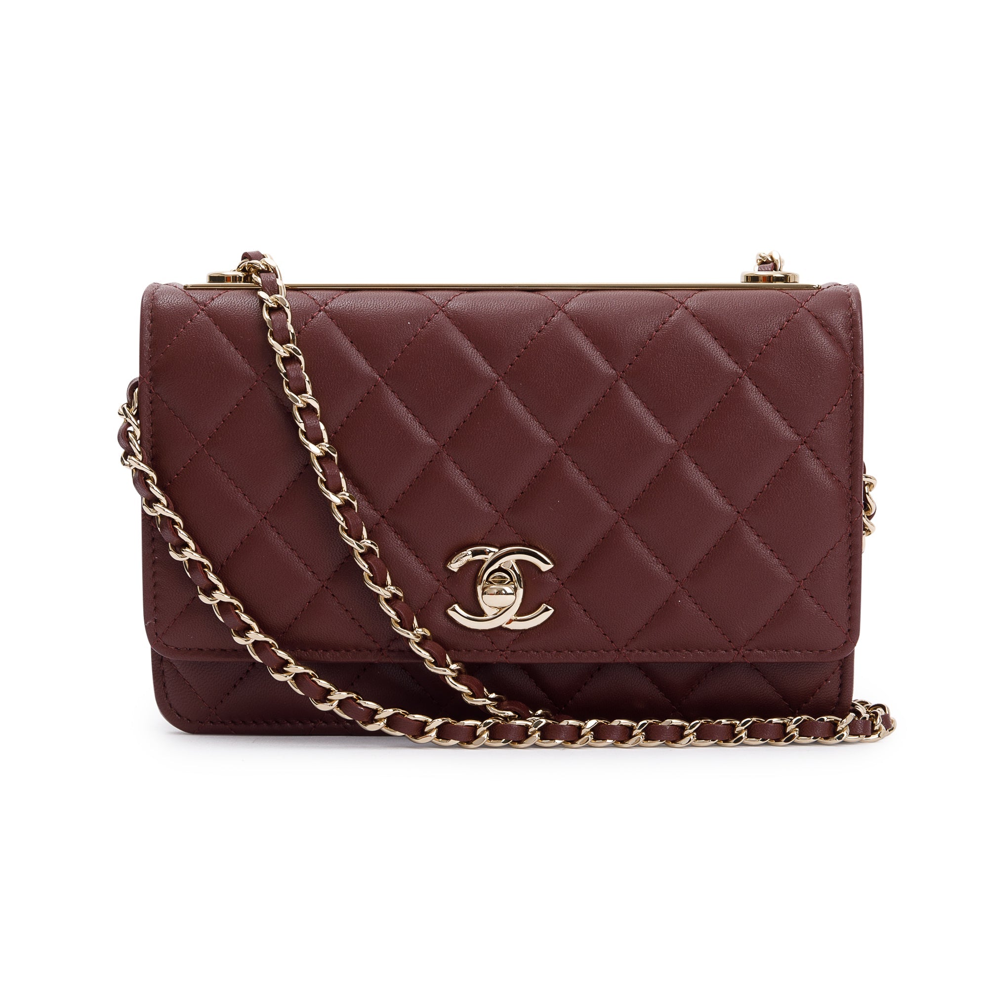 Chanel 2022 Burgundy Lambskin Leather Trendy Wallet on Chain w/ Box & Receipt