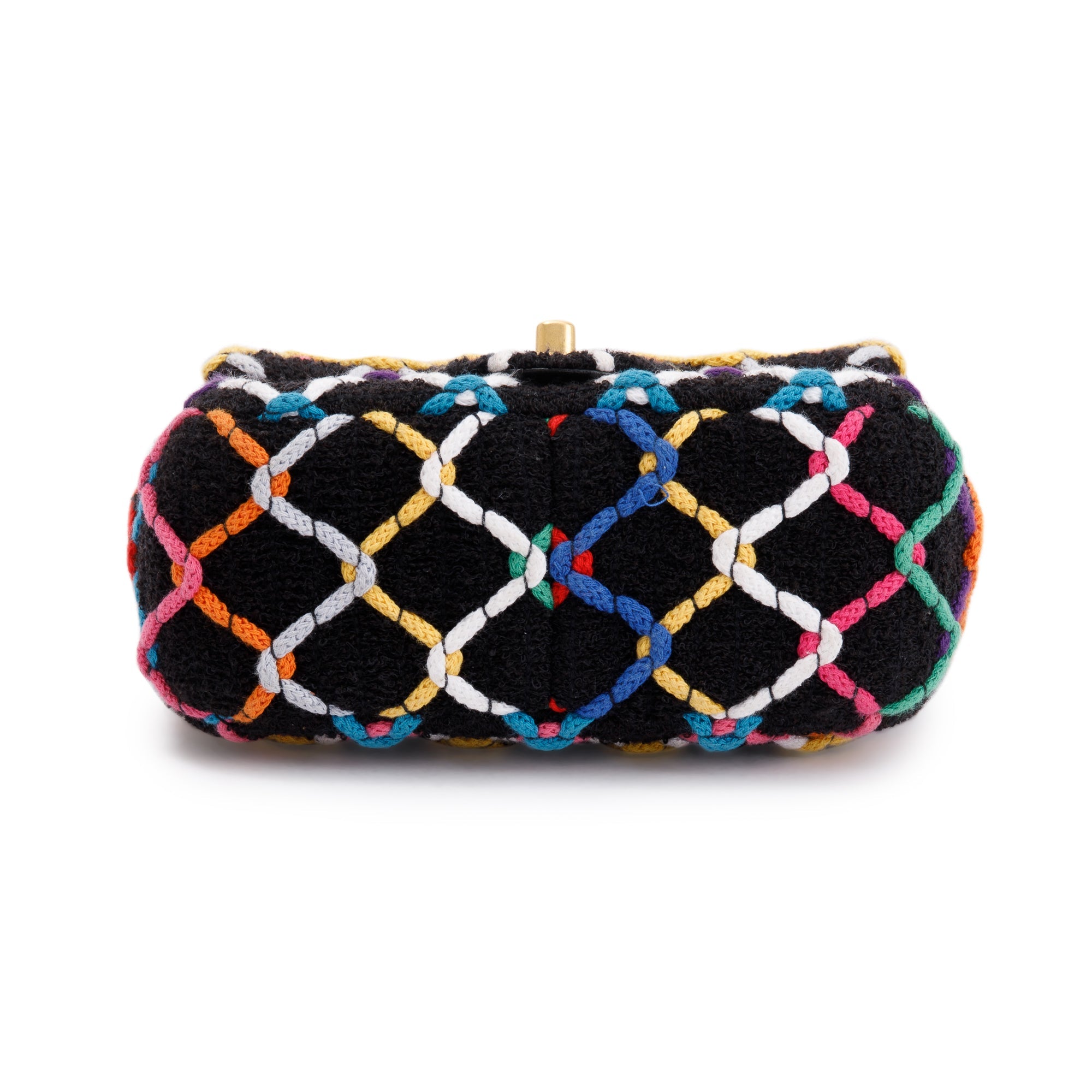 Chanel 2022 Diamond Threaded Tweed CC Pearl Crush Square Mini Flap Bag