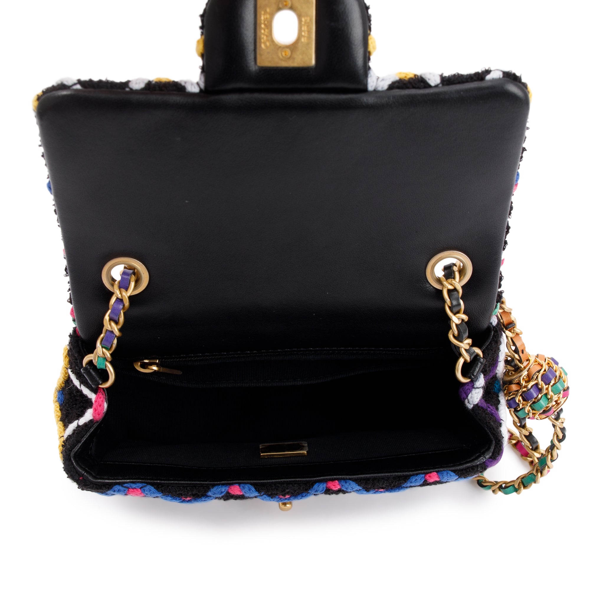 Chanel 2022 Diamond Threaded Tweed CC Pearl Crush Square Mini Flap Bag