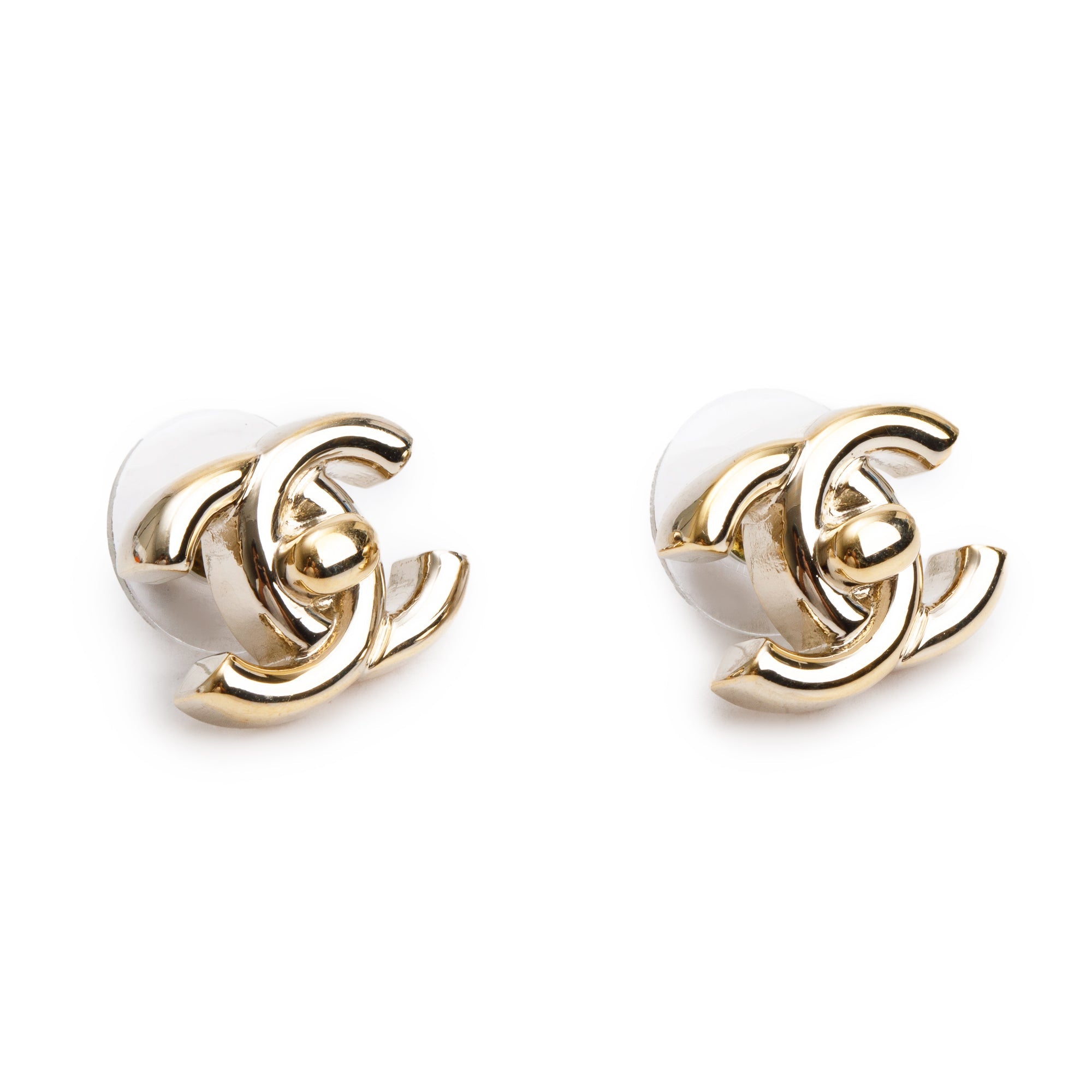 Chanel 2022 Gold Plated CC Turnlock Stud Earrings w/ Box