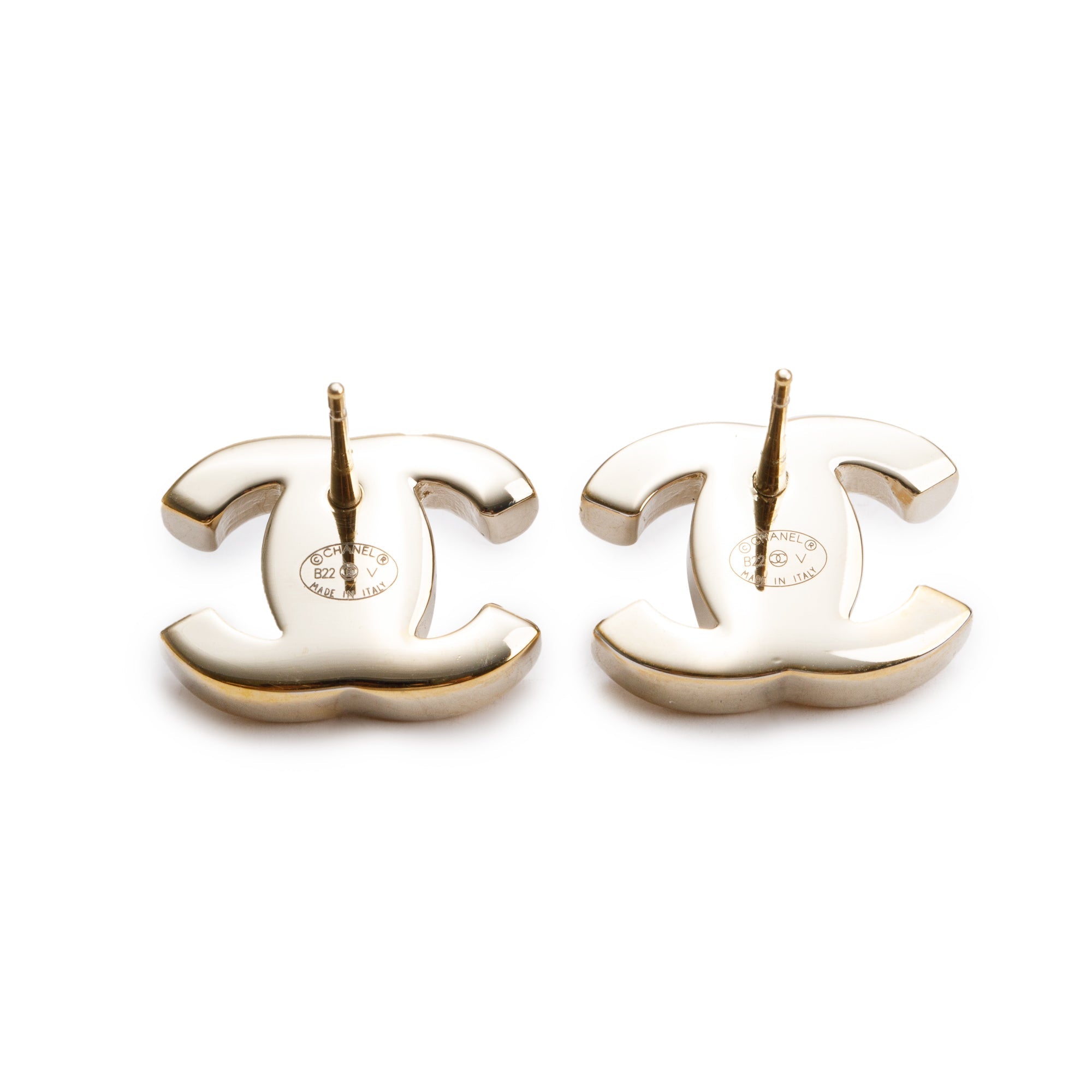 Chanel 2022 Gold Plated CC Turnlock Stud Earrings w/ Box