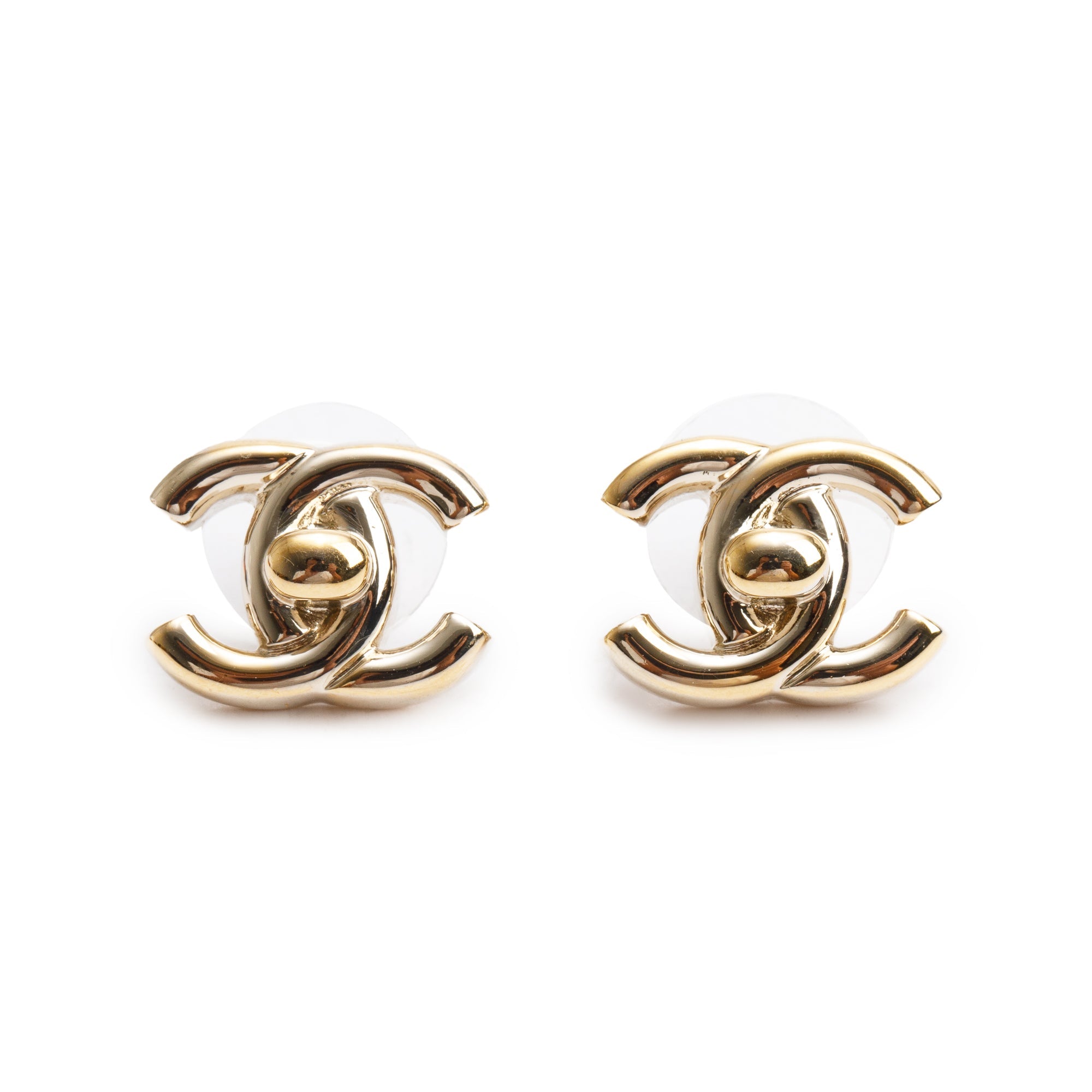 Chanel 2022 Gold Plated CC Turnlock Stud Earrings w/ Box
