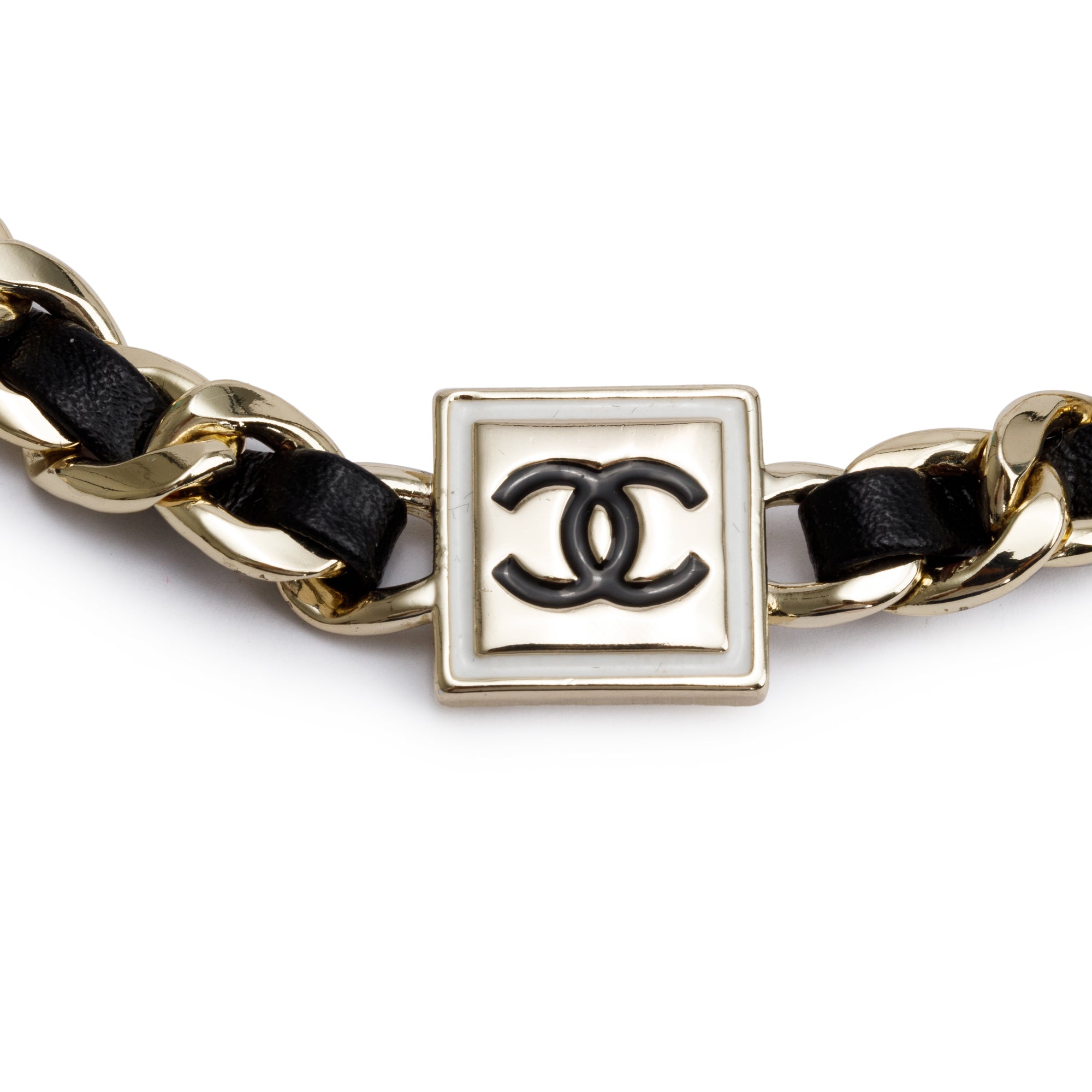 Chanel 2022 Gold Plated Leather & Enamel CC Choker Necklace w/ Box