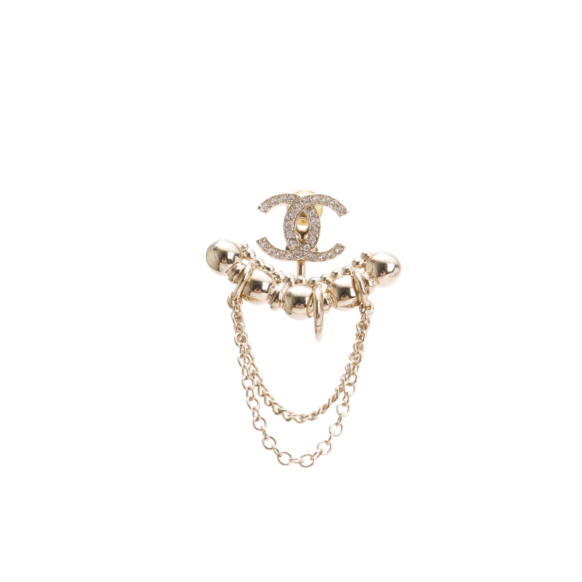Chanel 2022 Gold Plated Strass CC Ear Cuff, Stud, & Enhancer Earrings