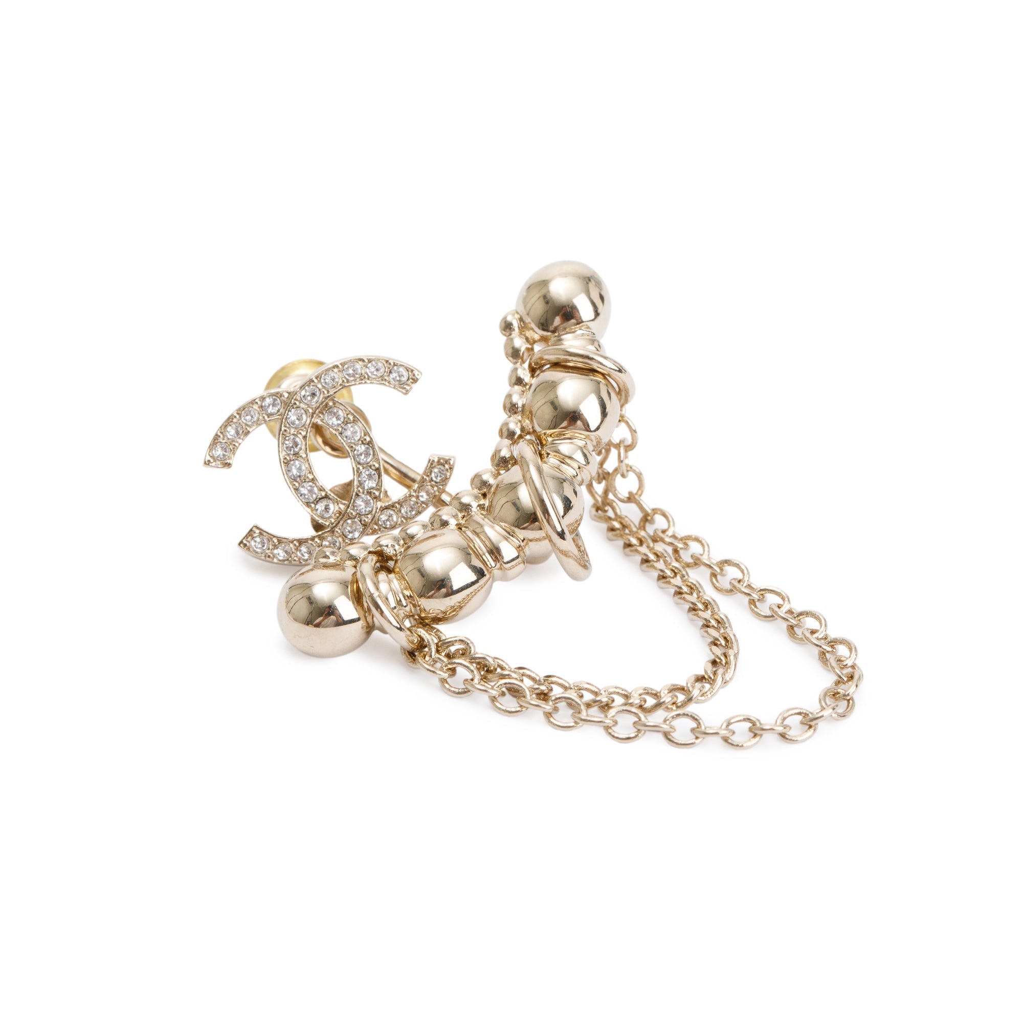 Chanel 2022 Gold Plated Strass CC Ear Cuff, Stud, & Enhancer Earrings
