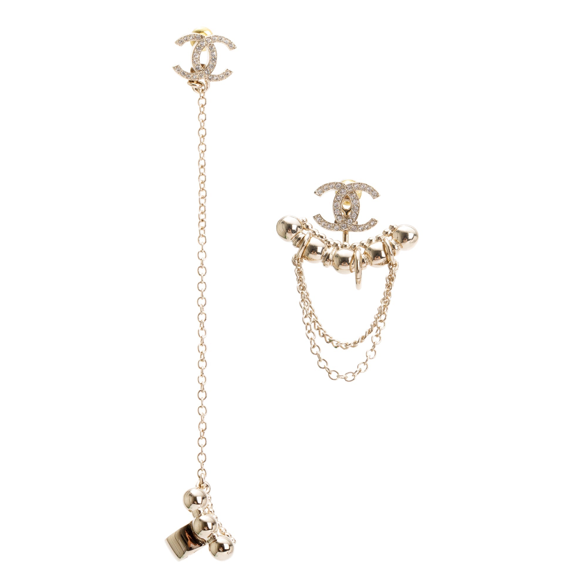 Chanel 2022 Gold Plated Strass CC Ear Cuff, Stud, & Enhancer Earrings