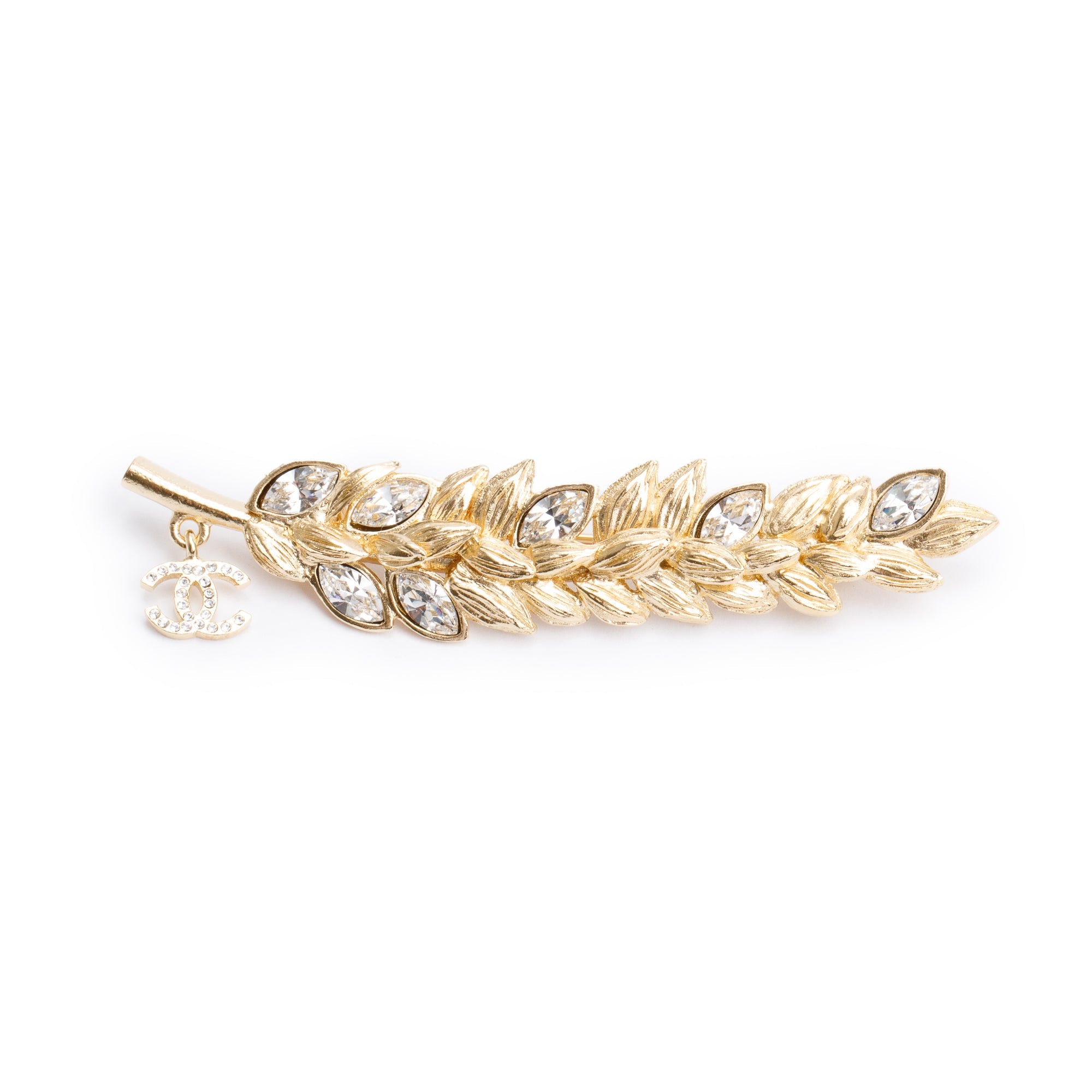 Chanel 2022 Gold Plated Strass CC Wheat Brooch