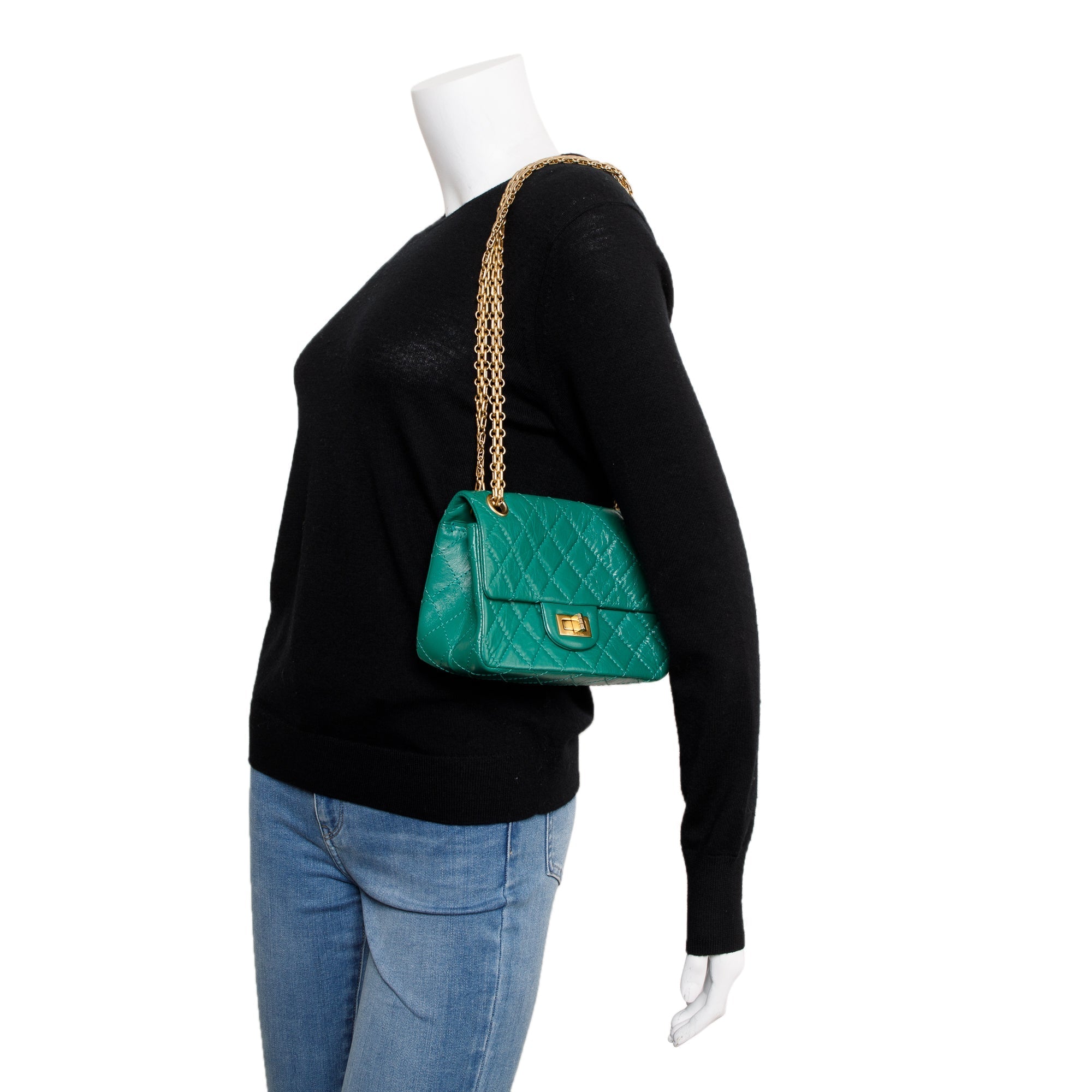 Chanel 2022 Green Aged Calfskin Leather Mini 2.55 Reissue Flap Bag