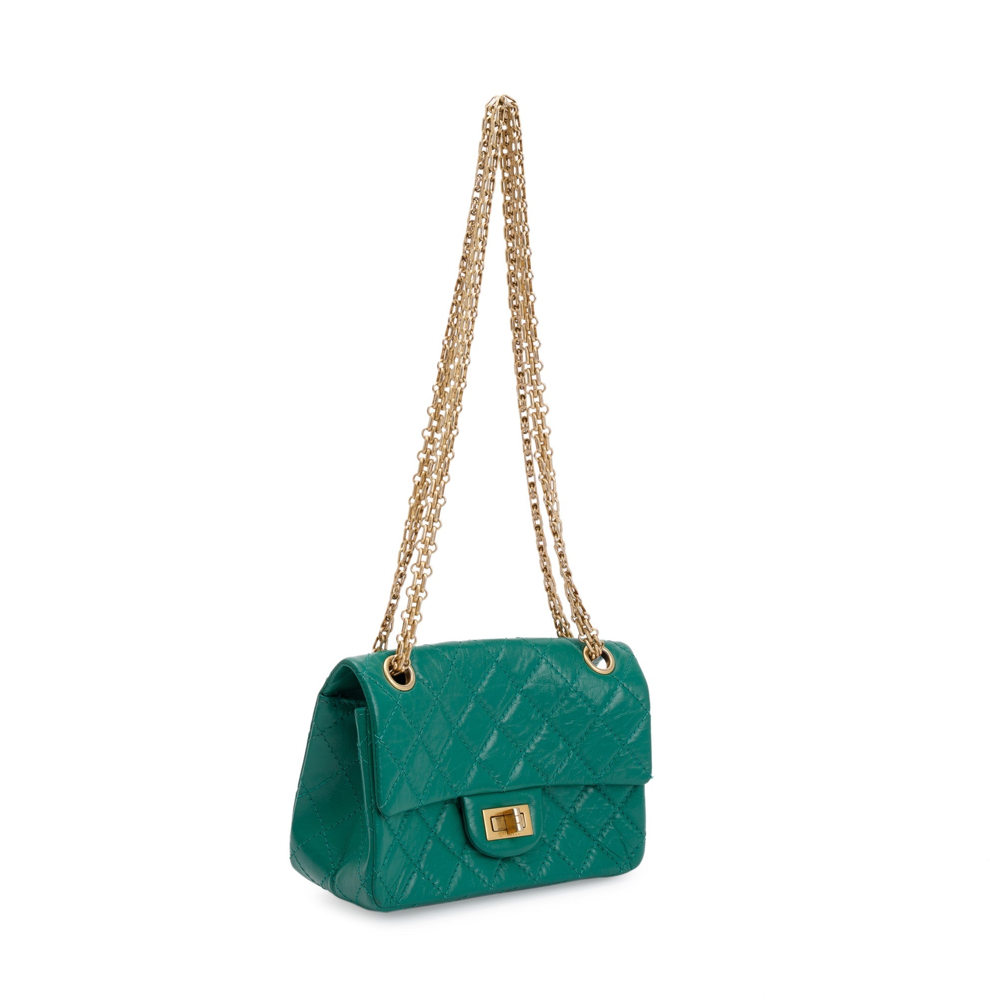 Chanel 2022 Green Aged Calfskin Leather Mini 2.55 Reissue Flap Bag