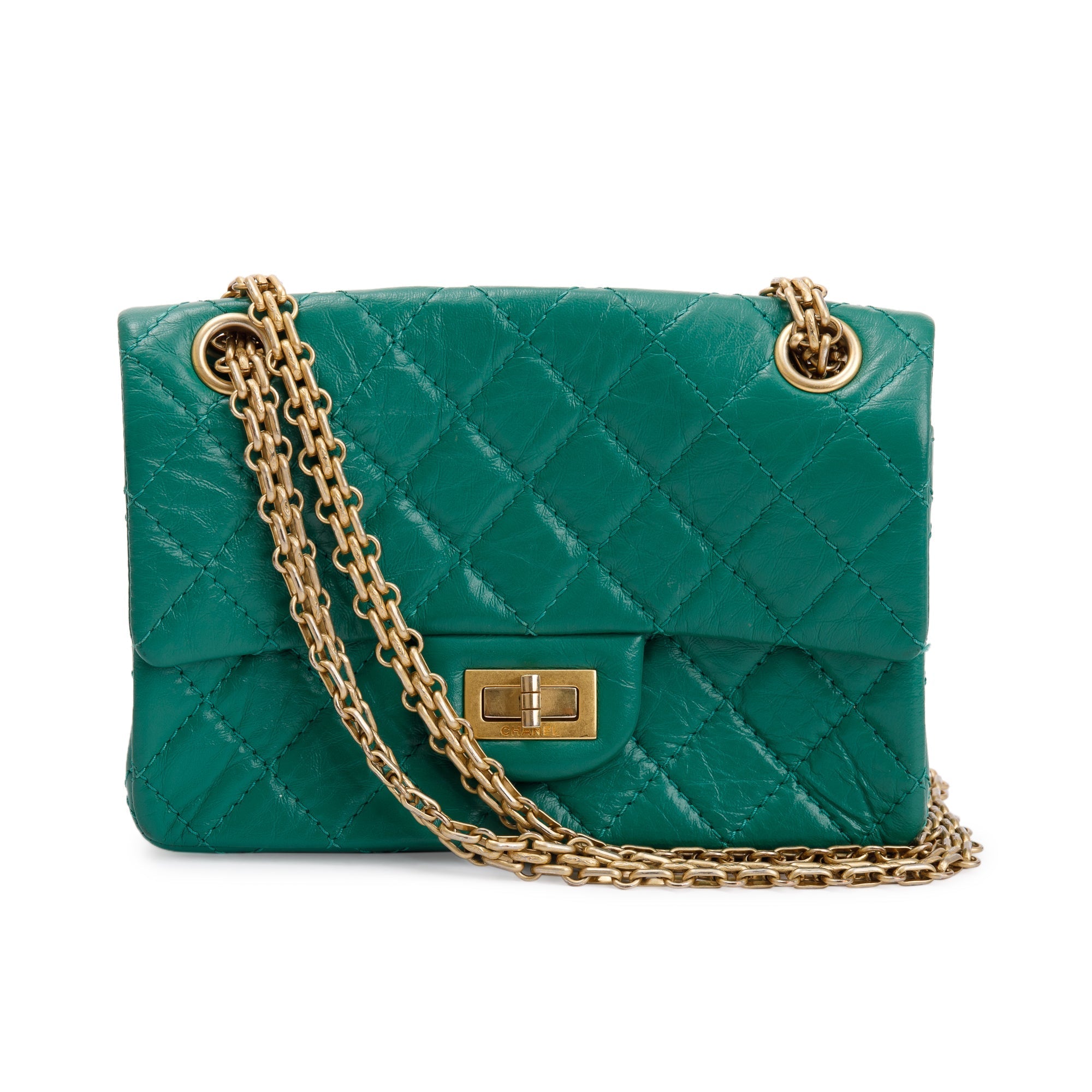 Chanel 2022 Green Aged Calfskin Leather Mini 2.55 Reissue Flap Bag