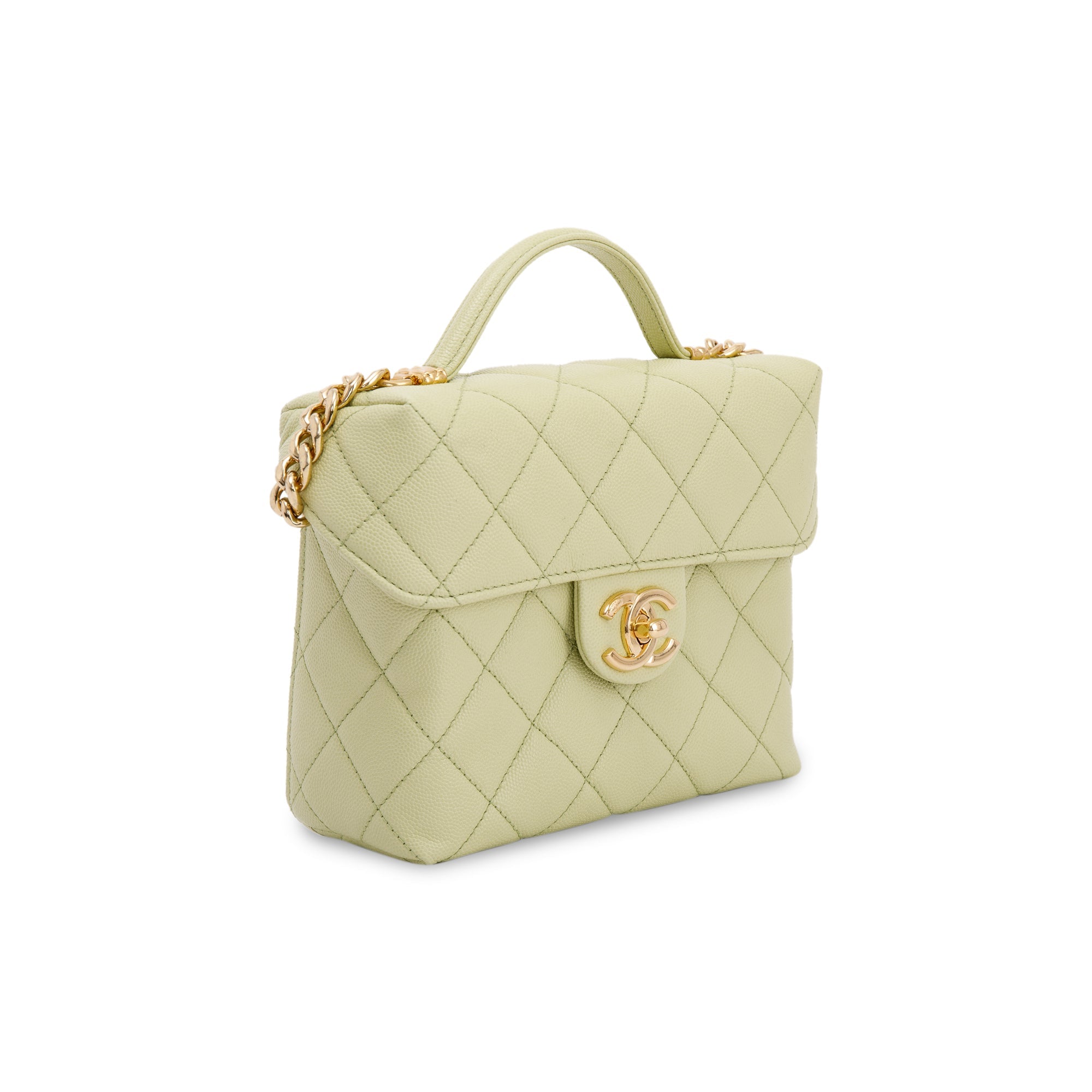 Chanel 2022 Green Caviar Leather Small Vanity Case w/ Box