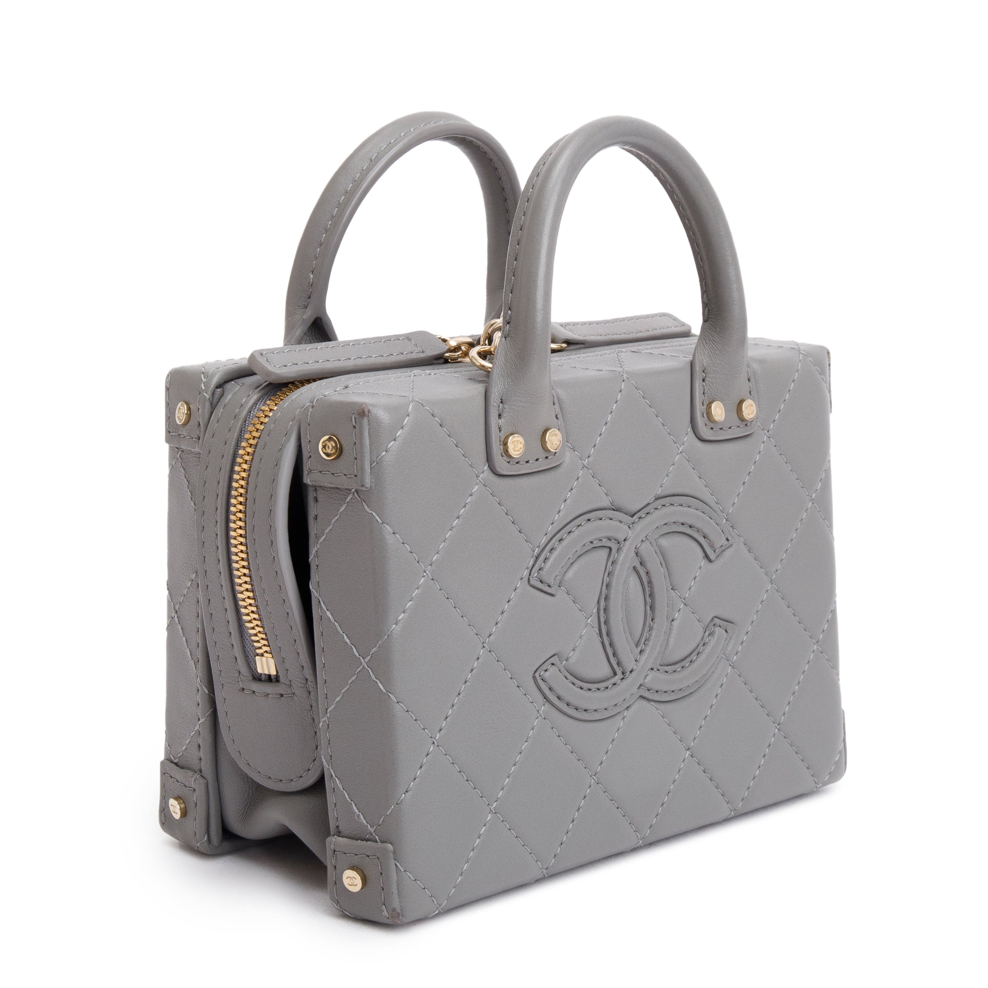 Chanel 2022 Grey Quilted Calfskin Leather Coco Vault Small Vanity Case